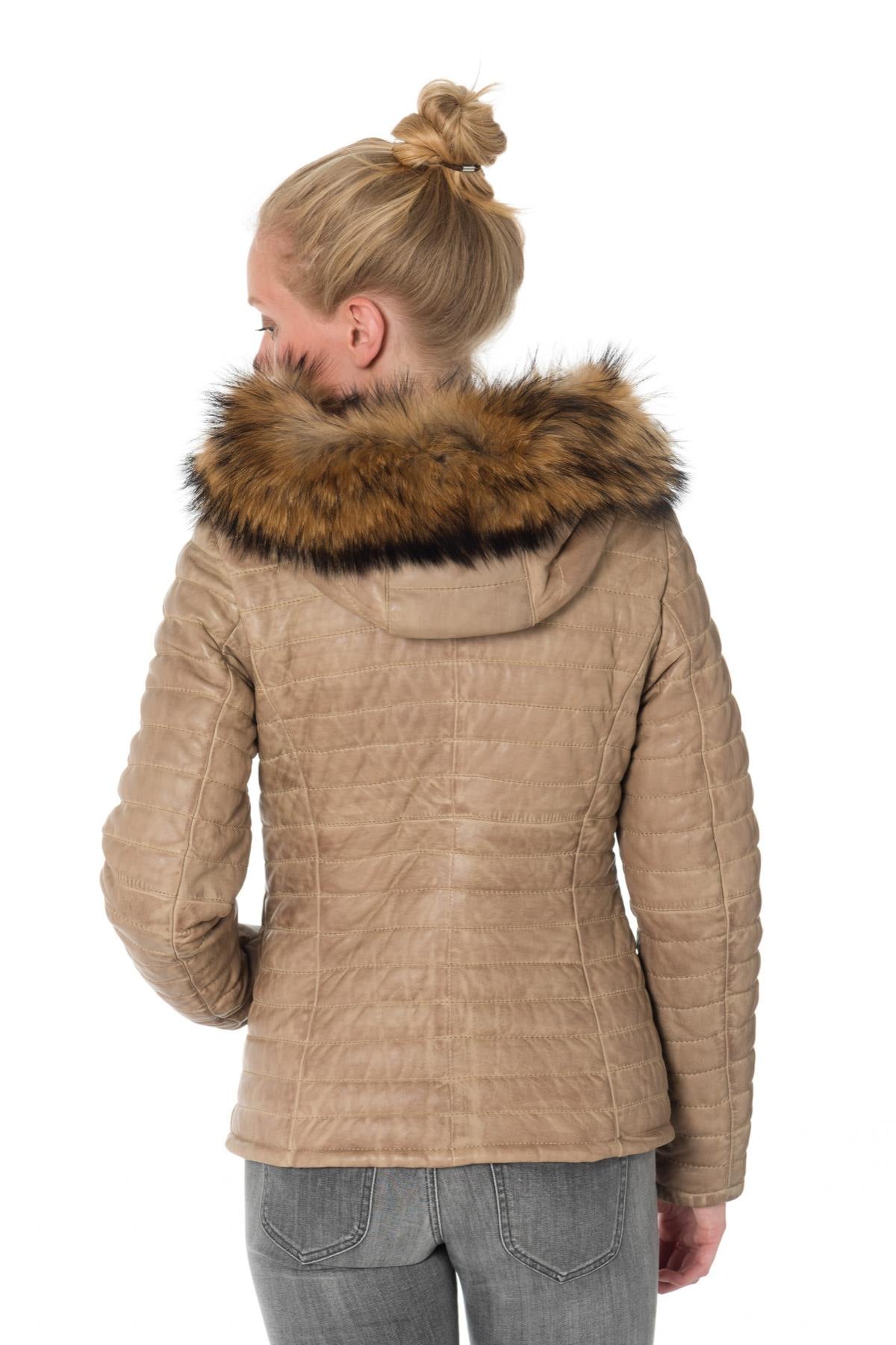 Oakwood women's dark beige down jacket in sheepskin leather - Image n°5