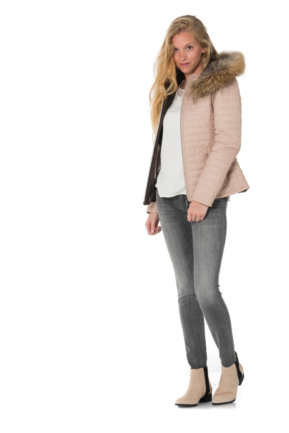 Women's pink sheepskin down jacket - Image n°2