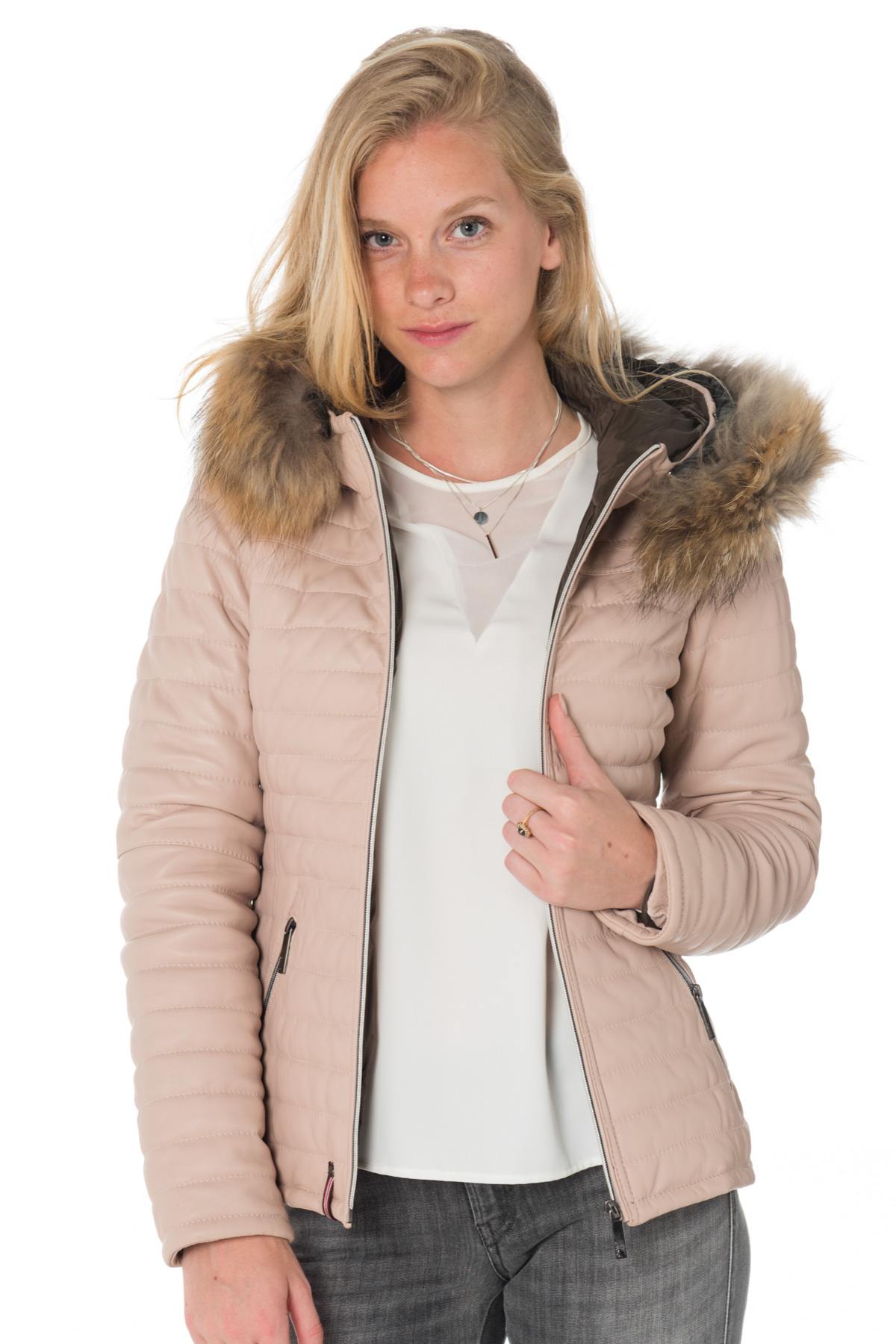 Women's pink sheepskin down jacket - Image n°3