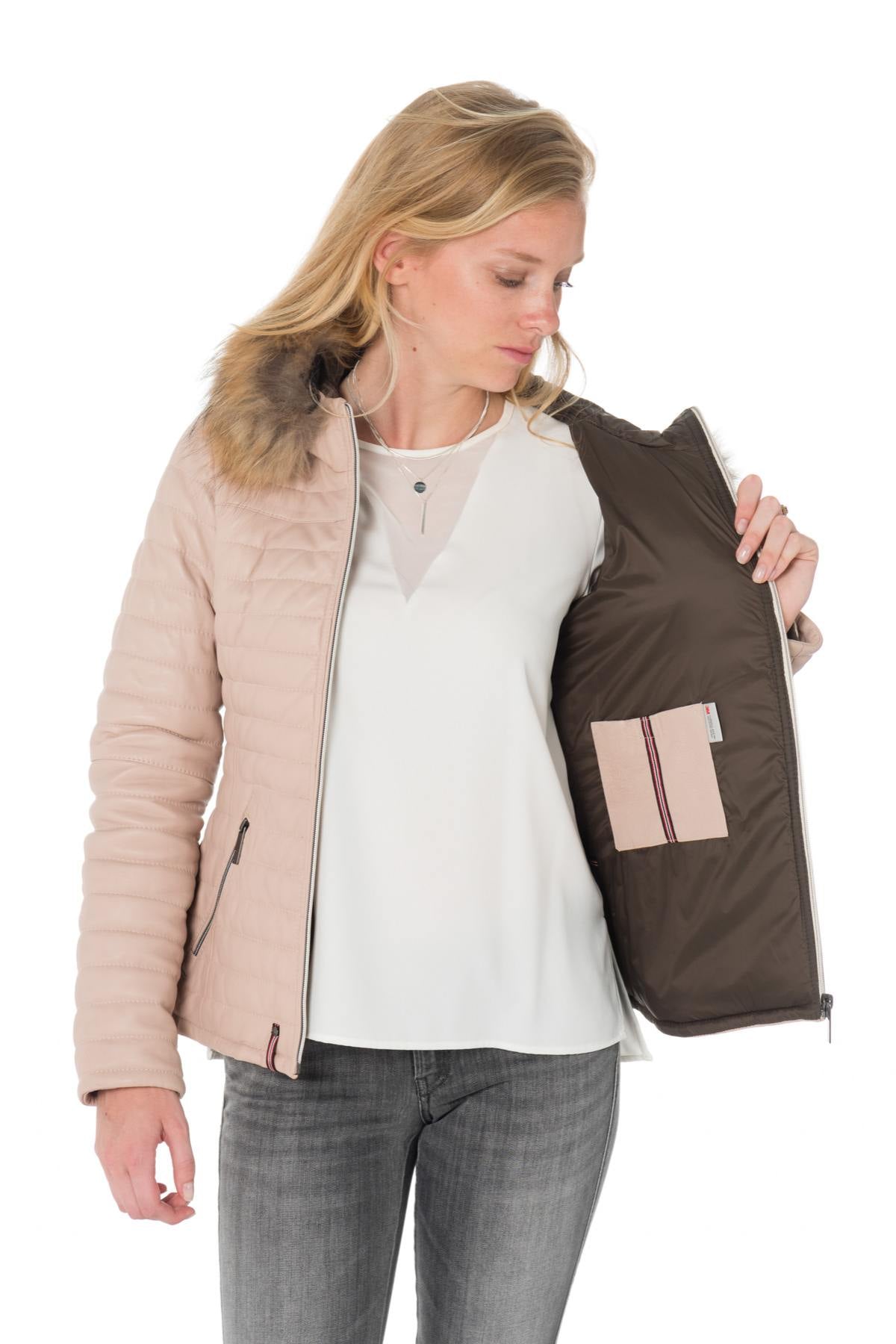 Women's pink sheepskin down jacket - Image n°5