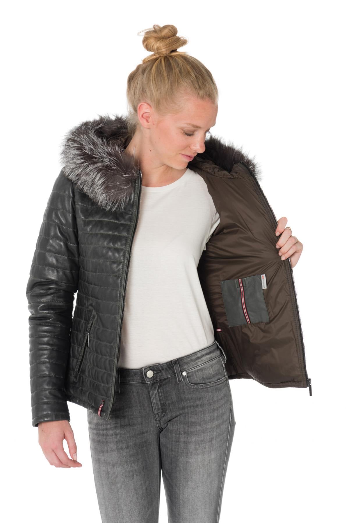 Women's down jacket in bronze-colored sheepskin leather - Image n°4