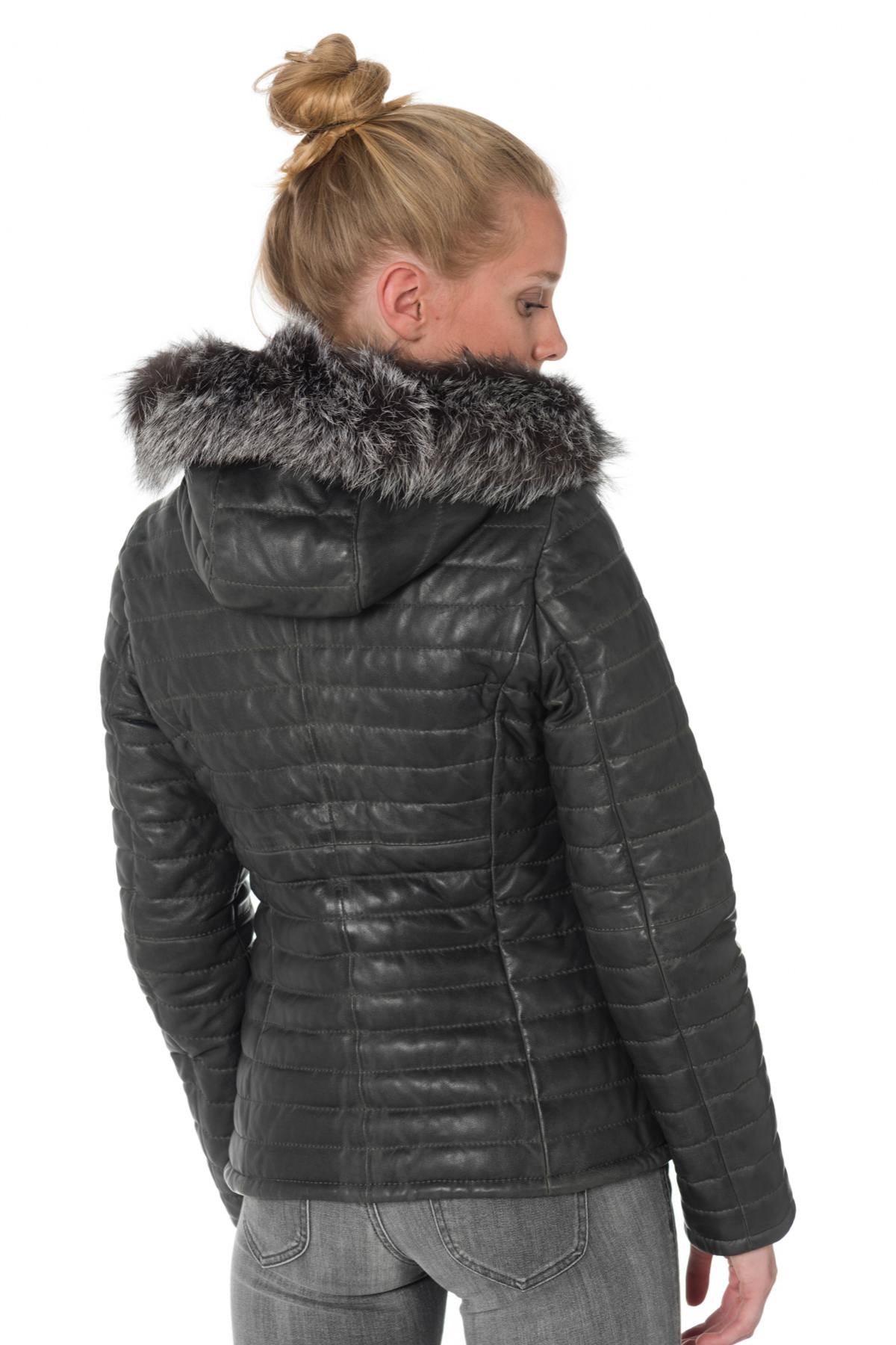 Women's down jacket in bronze-colored sheepskin leather - Image n°5