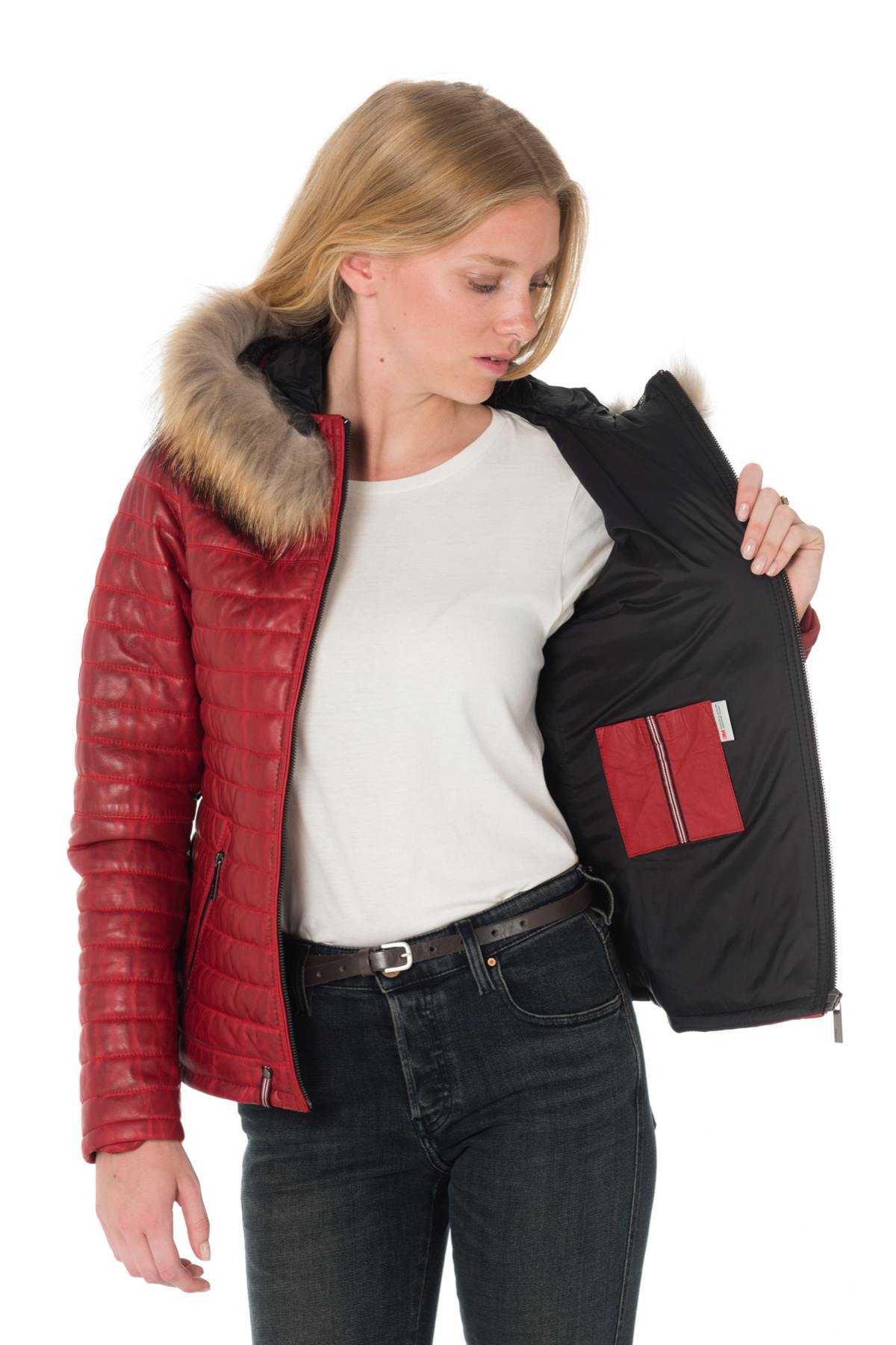 Women's down jacket in sheepskin with raccoon fur - Image n°6