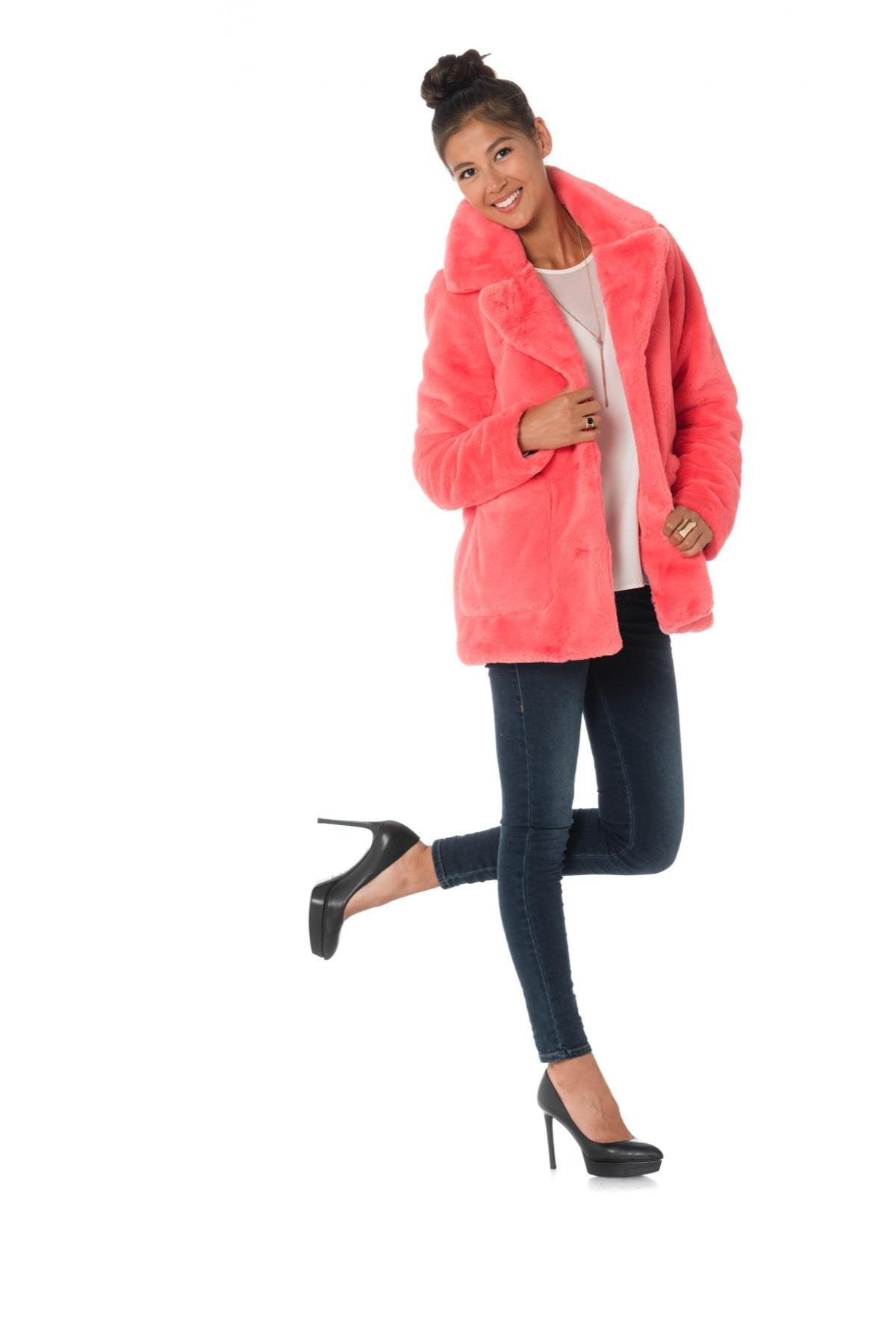 Coral Oakwood Faux Fur Jacket - Image n°2