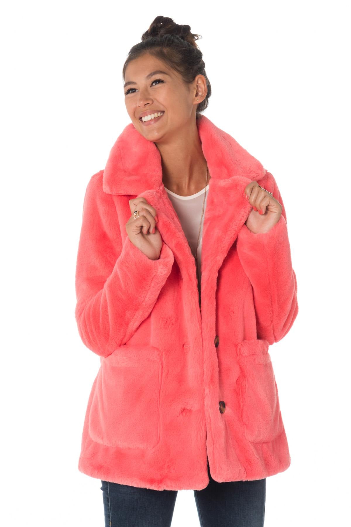 Coral Oakwood Faux Fur Jacket - Image n°1