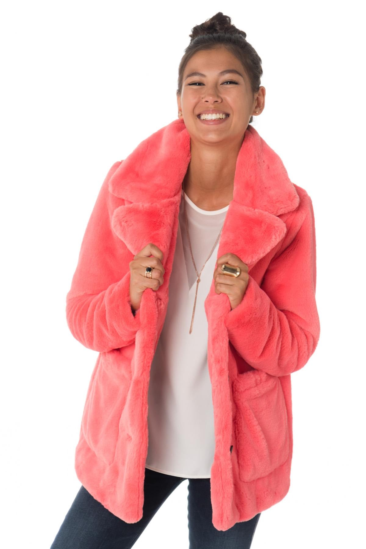 Coral Oakwood Faux Fur Jacket - Image n°5