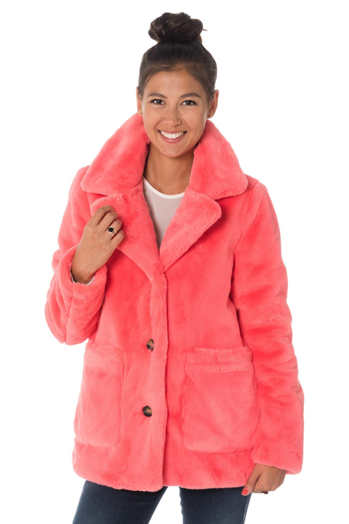 Coral Oakwood Faux Fur Jacket - Image n°3