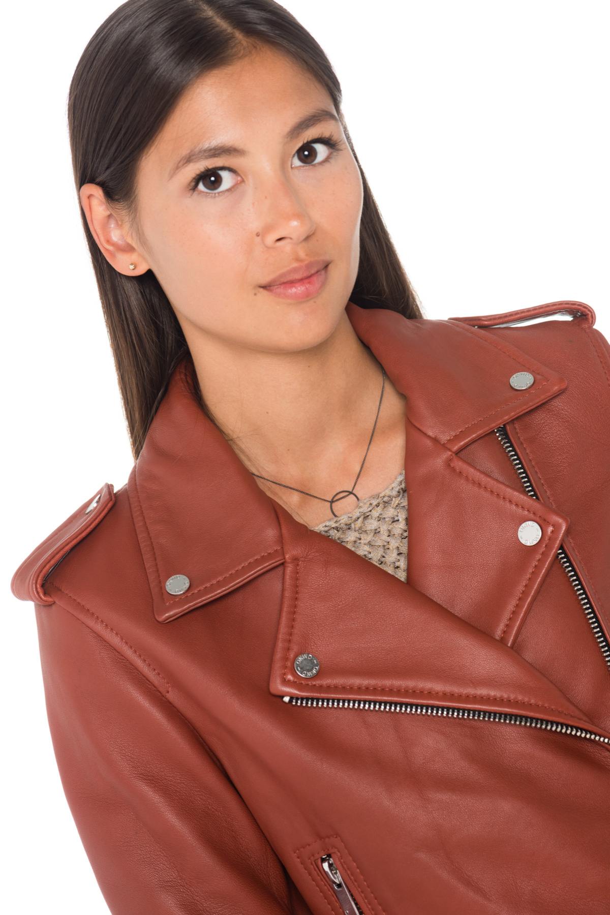 Women's rust-colored sheepskin leather perfecto Oakwood - Image n°6