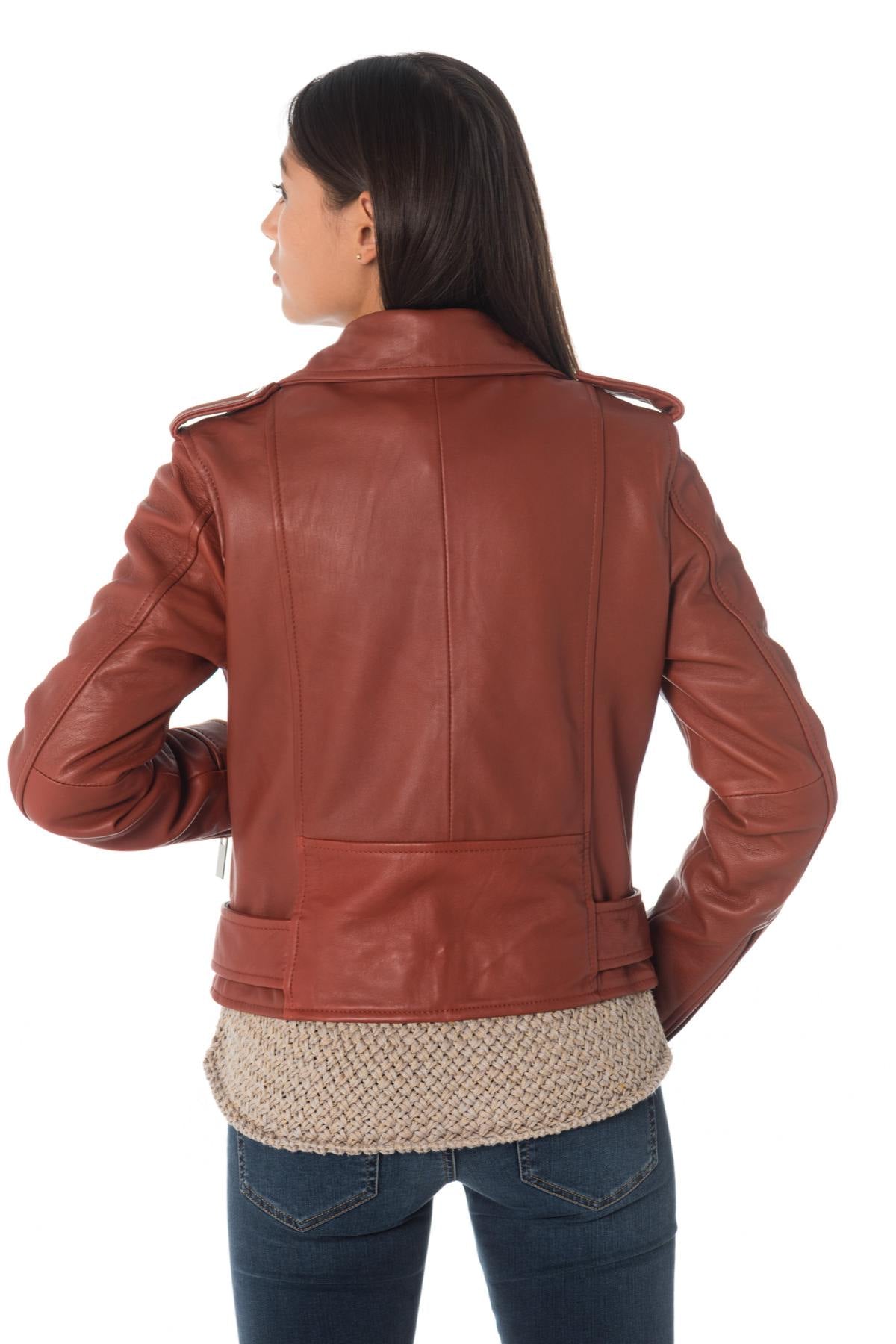 Women's rust-colored sheepskin leather perfecto Oakwood - Image n°5