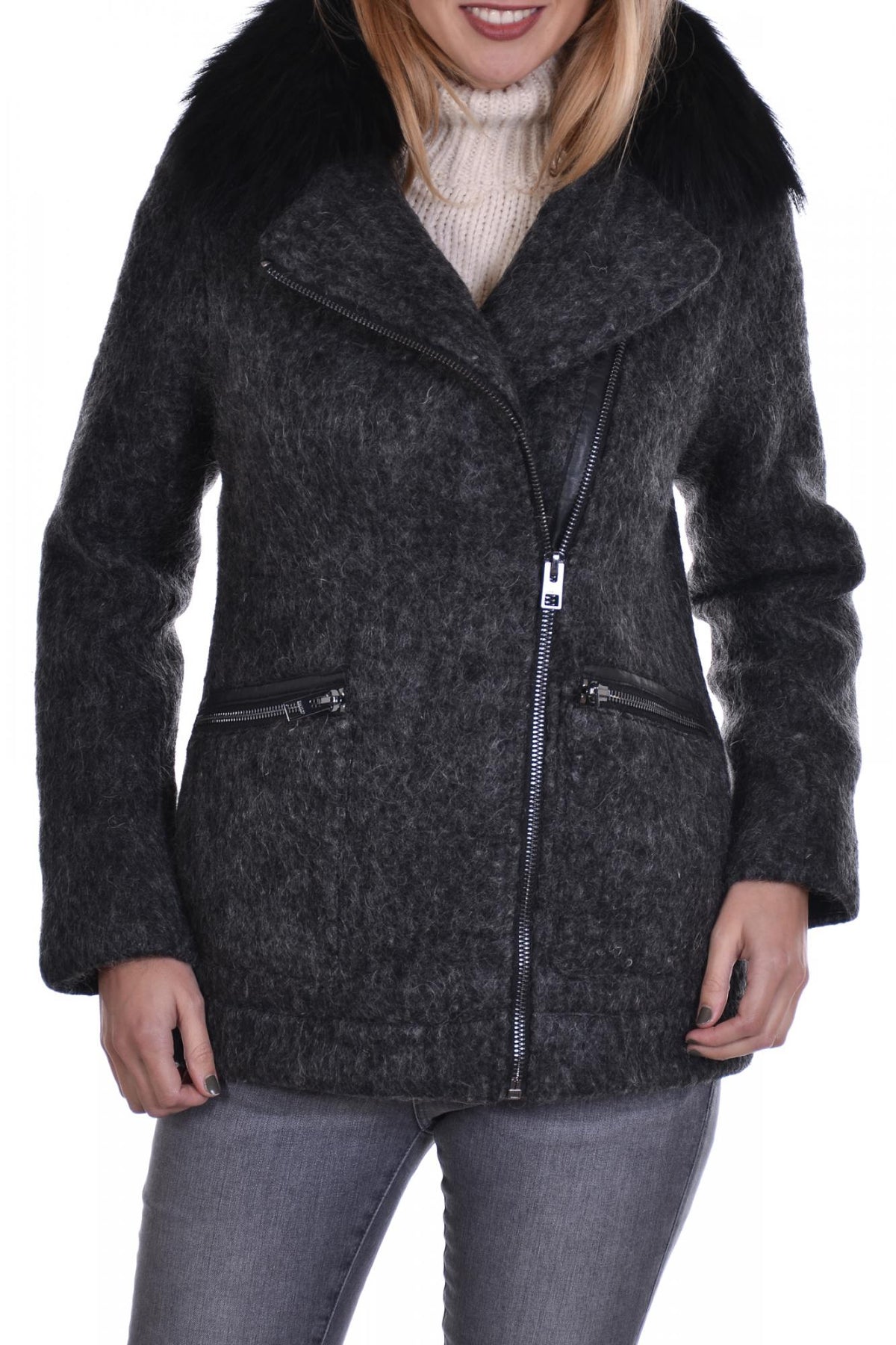 Oakwood coat in gray mohair - Image n°1