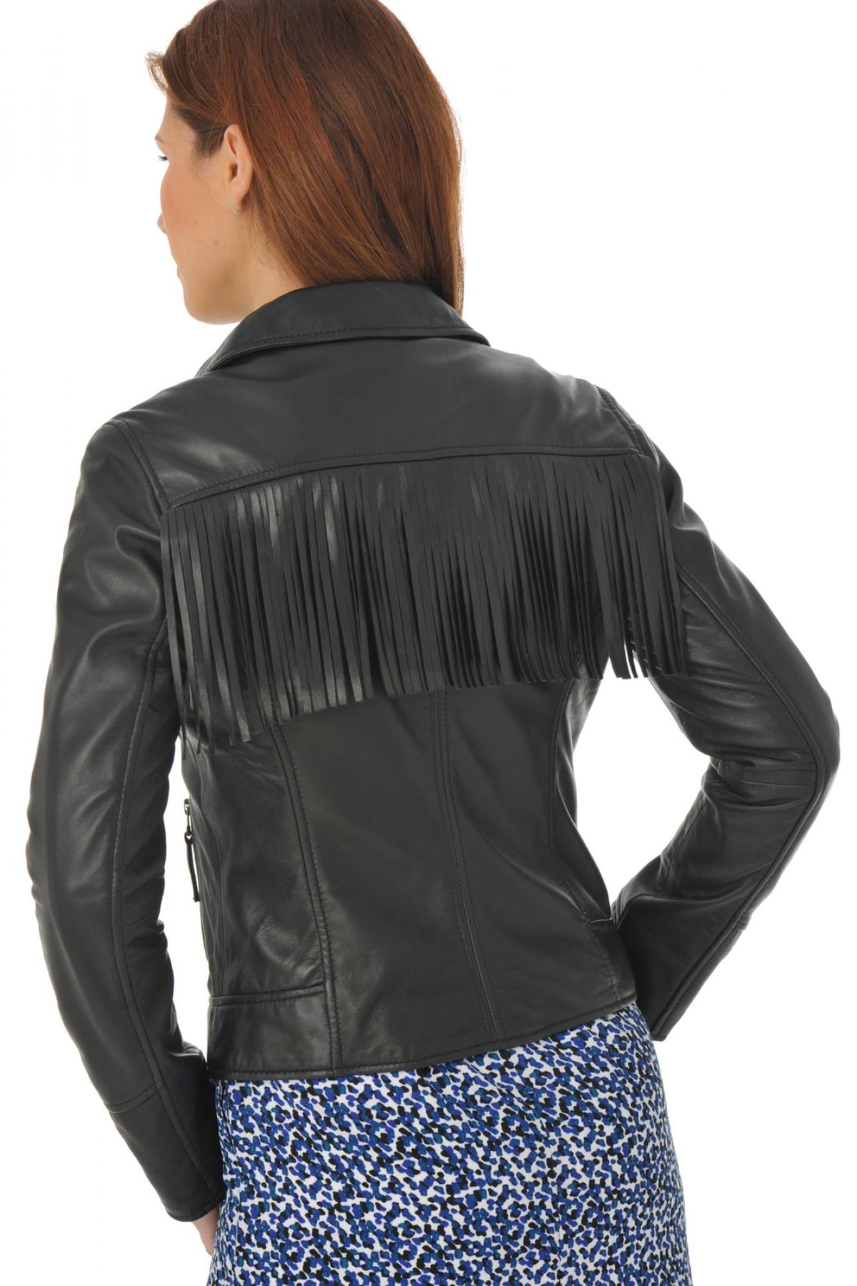 Black leather jacket with Biker style braid - Image n°5