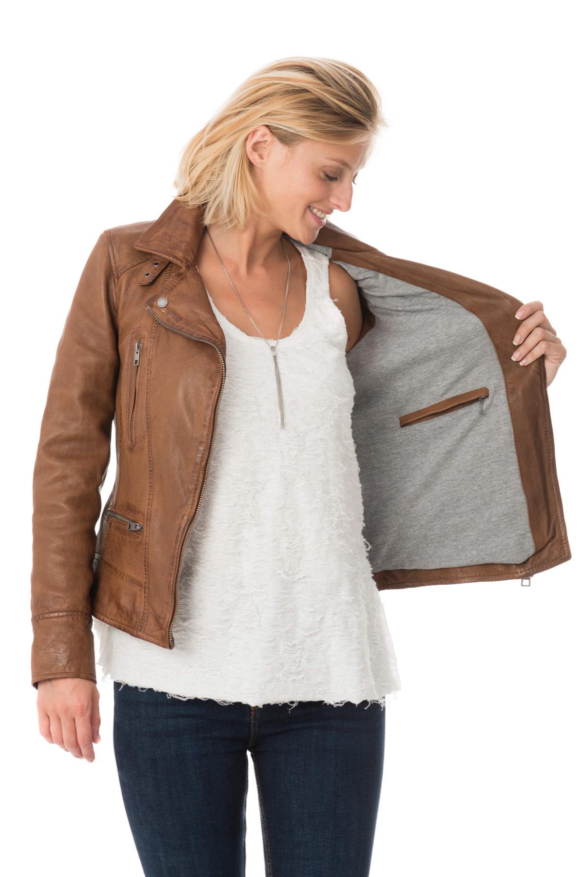 Women's sheepskin leather Biker Jacket - Image n°9