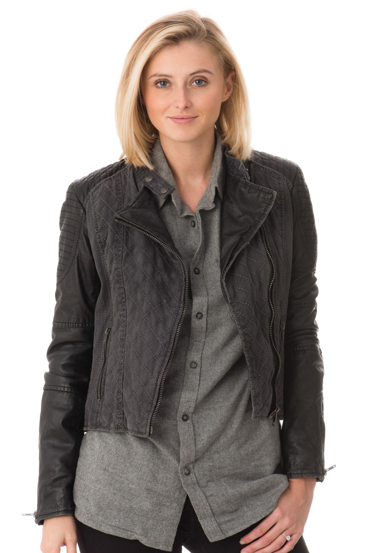 Oakwood dual-material leather jacket for women - Image n°1