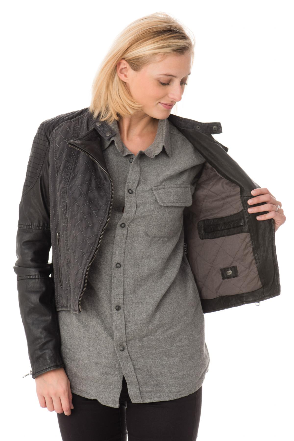 Oakwood dual-material leather jacket for women - Image n°3