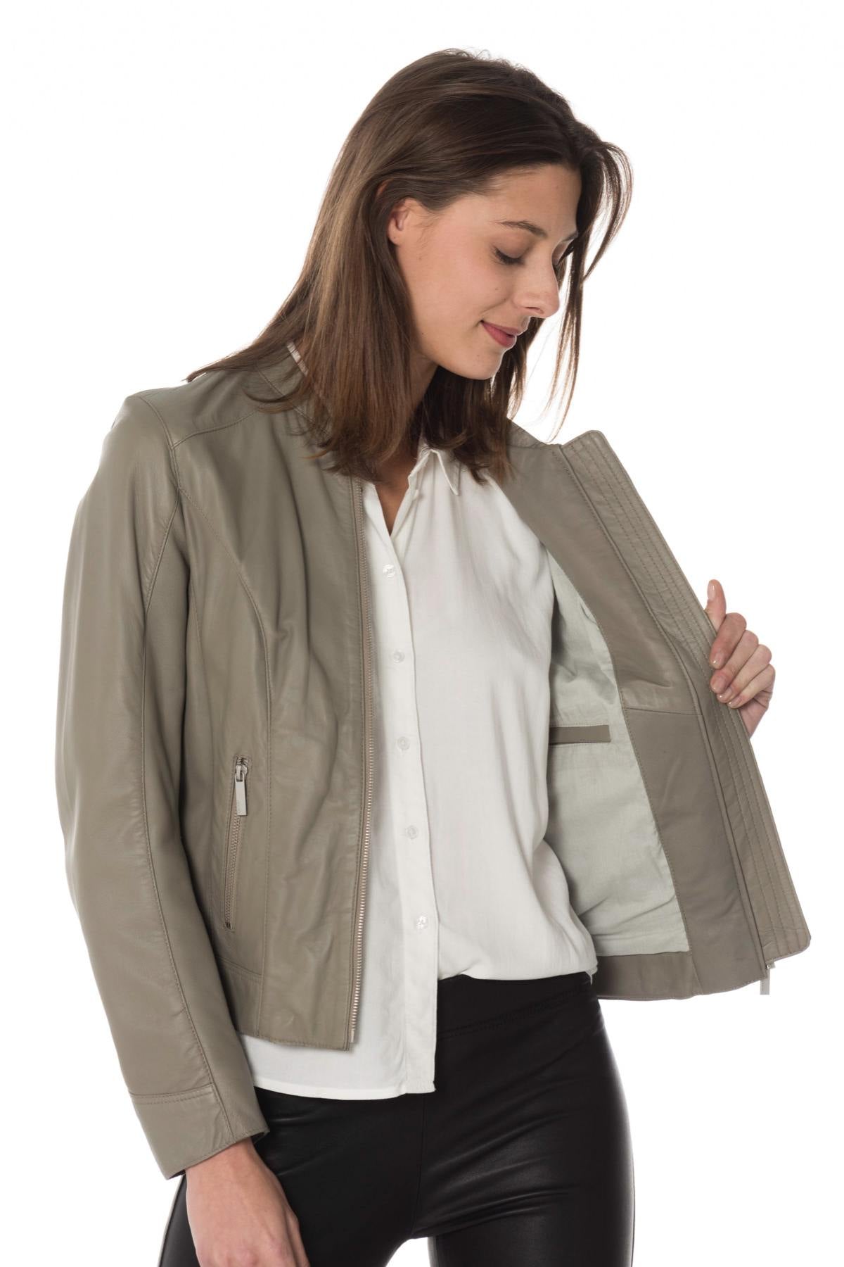 Oakwood women's gray leather jacket - Image n°5