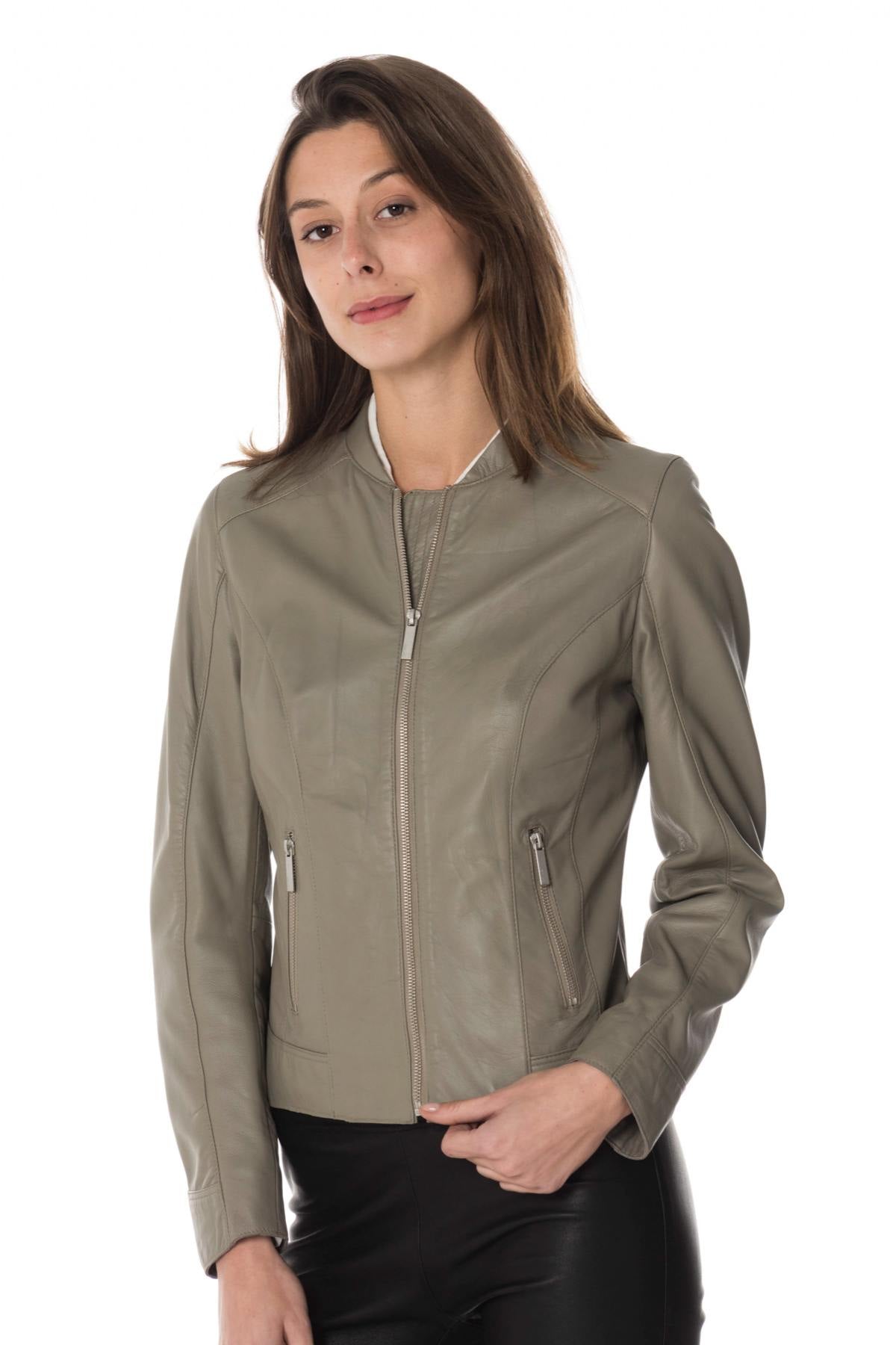 Oakwood women's gray leather jacket - Image n°3