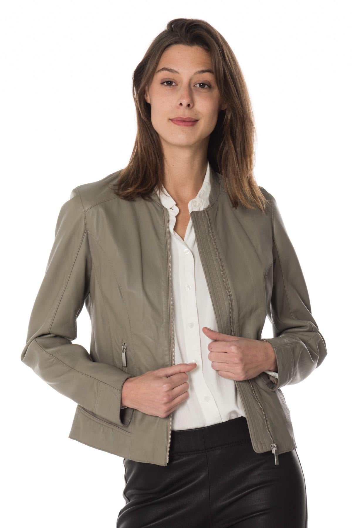 Oakwood women's gray leather jacket - Image n°1