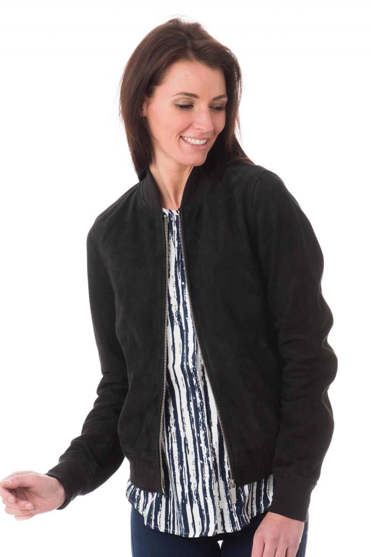 Navy blue teddy-style jacket for women - Image n°1