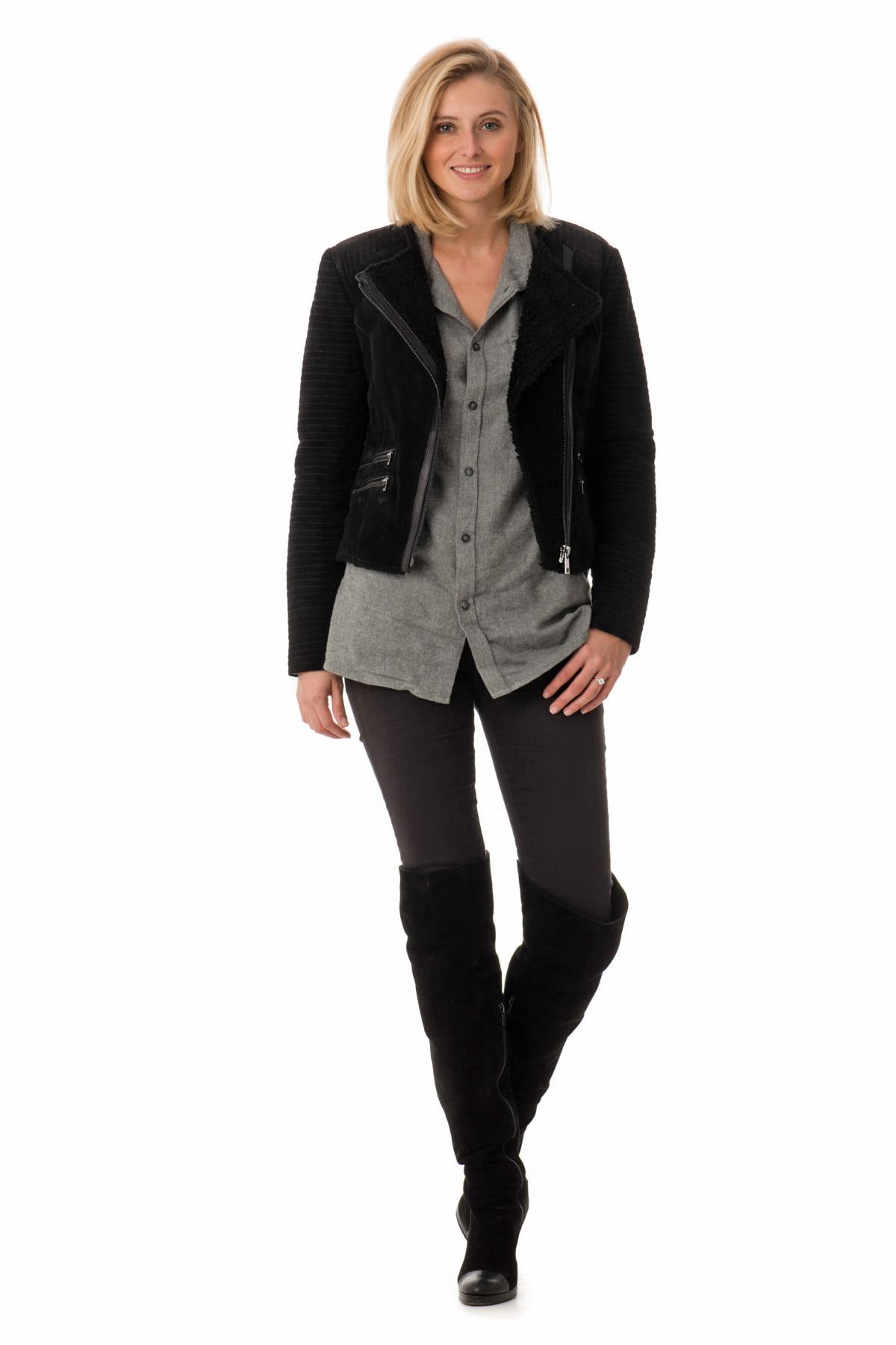 Trendy Women's Jacket in Black Oakwood Leather - Image n°2