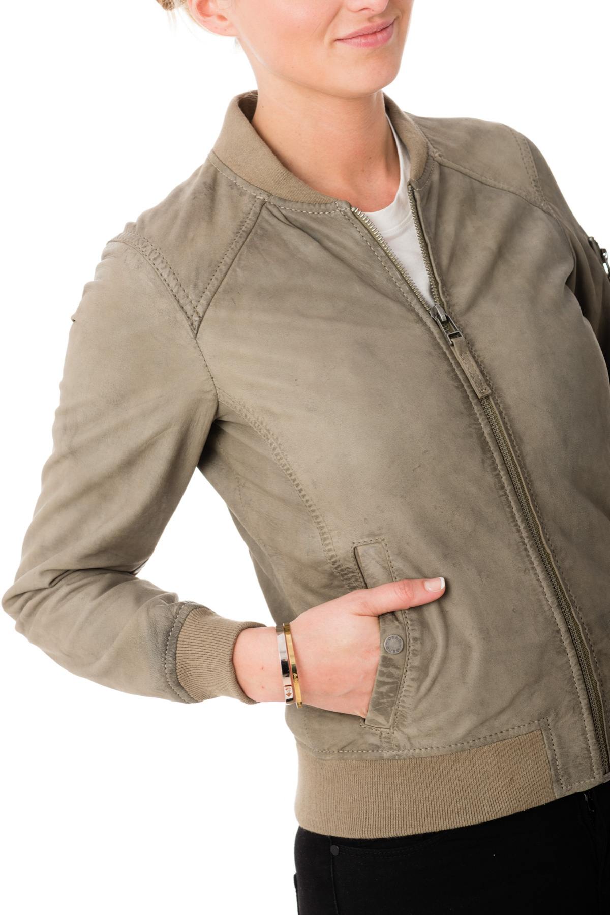 Women's gray sheepskin leather bomber jacket - Image n°6