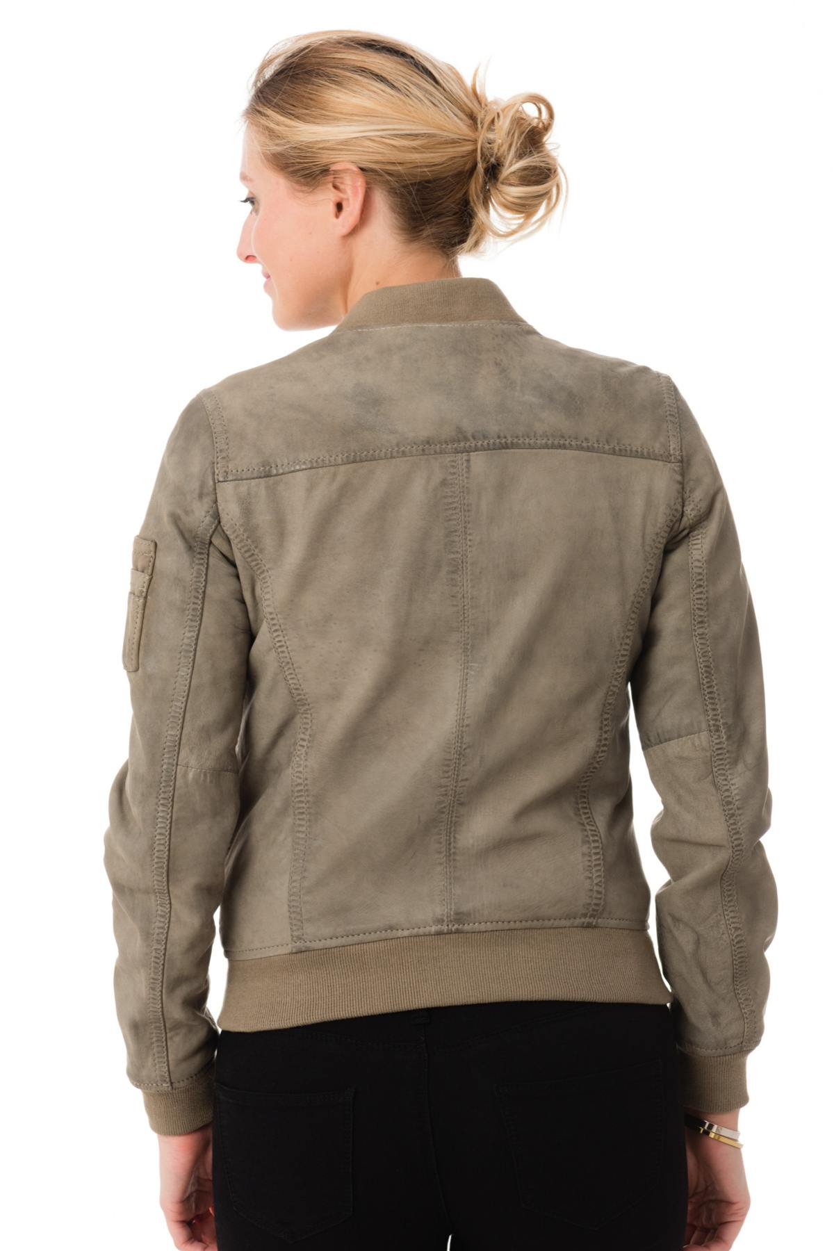 Women's gray sheepskin leather bomber jacket - Image n°5