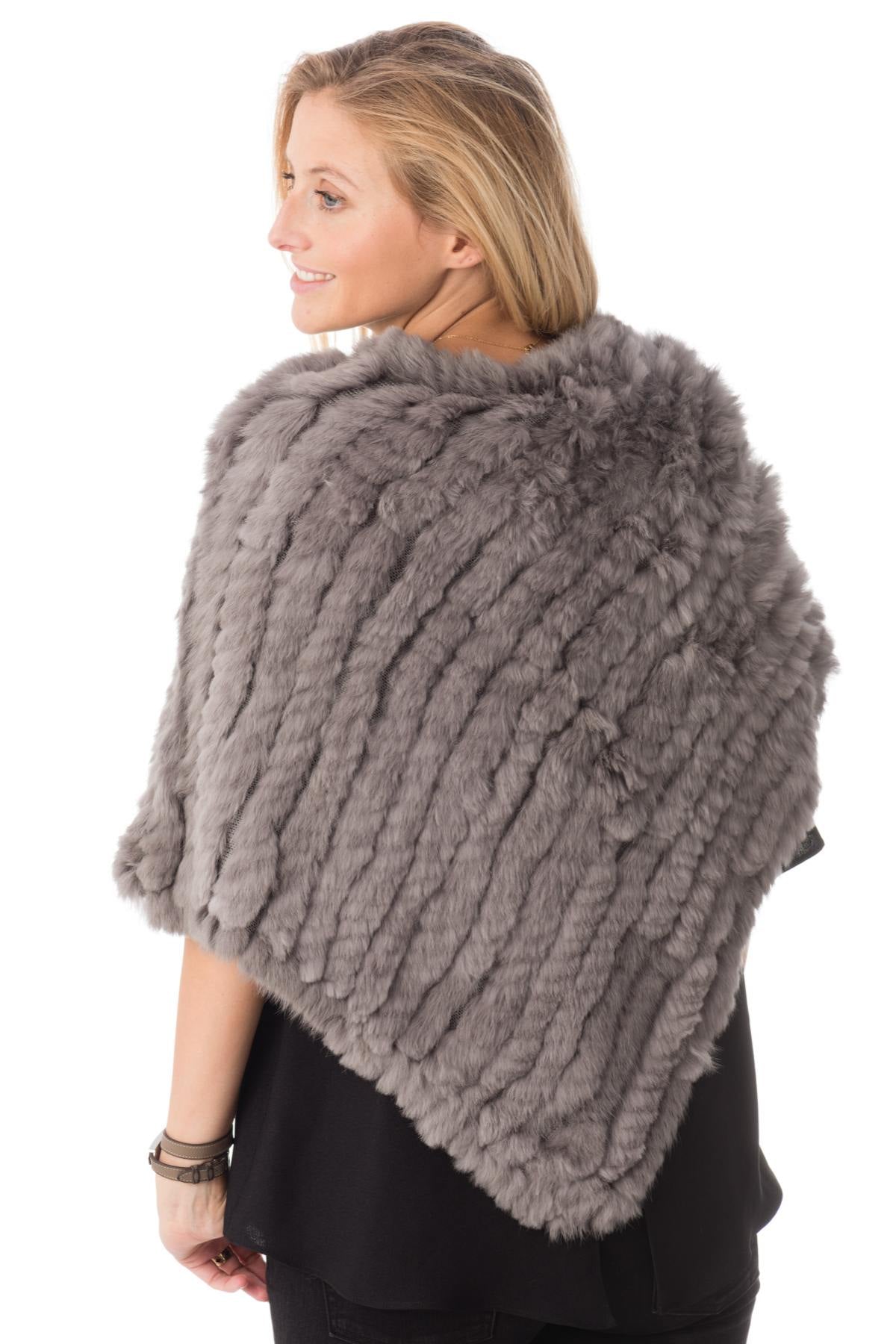 Gray woven rabbit poncho - Image n°3