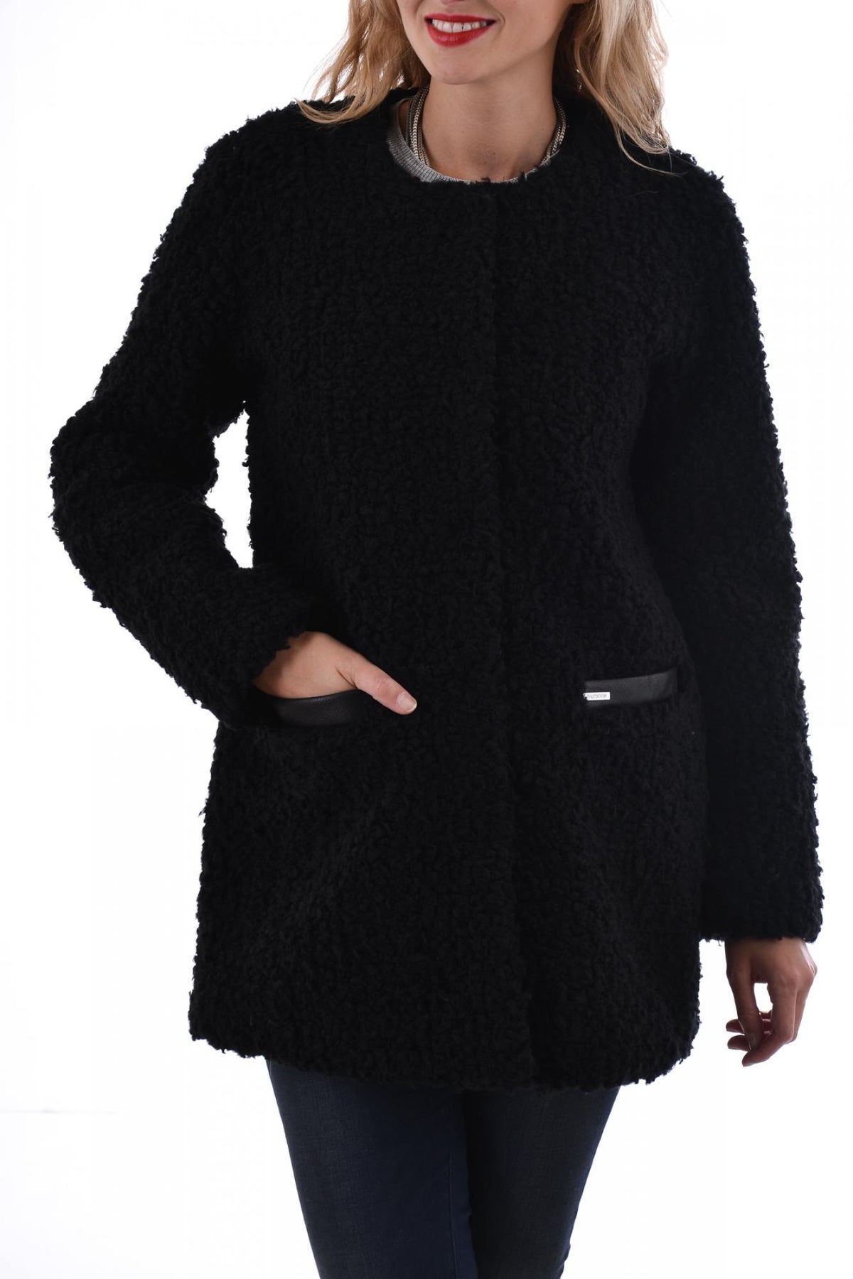 Oakwood women's black acrylic coat - Image n°3