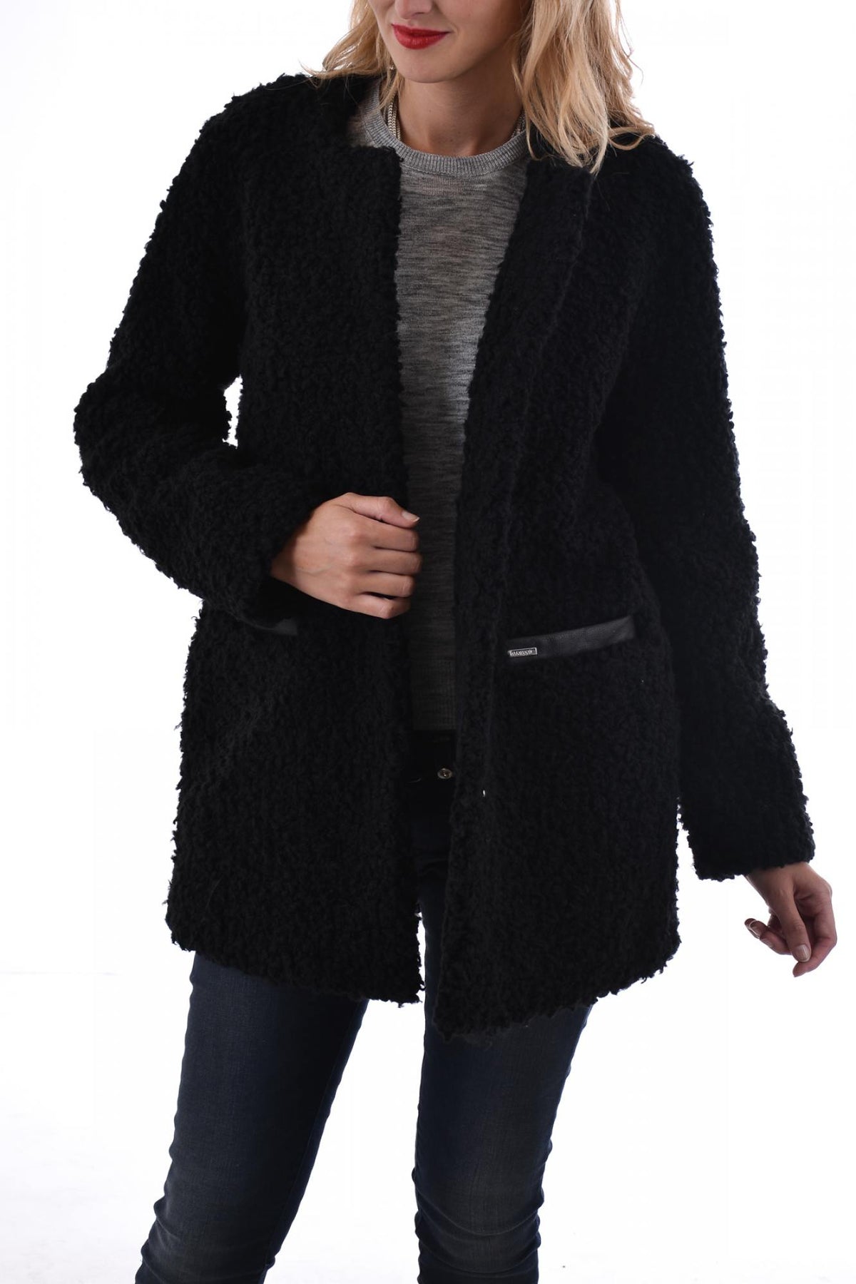 Oakwood women's black acrylic coat - Image n°1