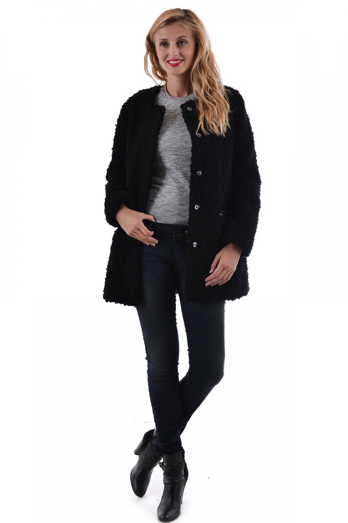 Oakwood women's black acrylic coat - Image n°2