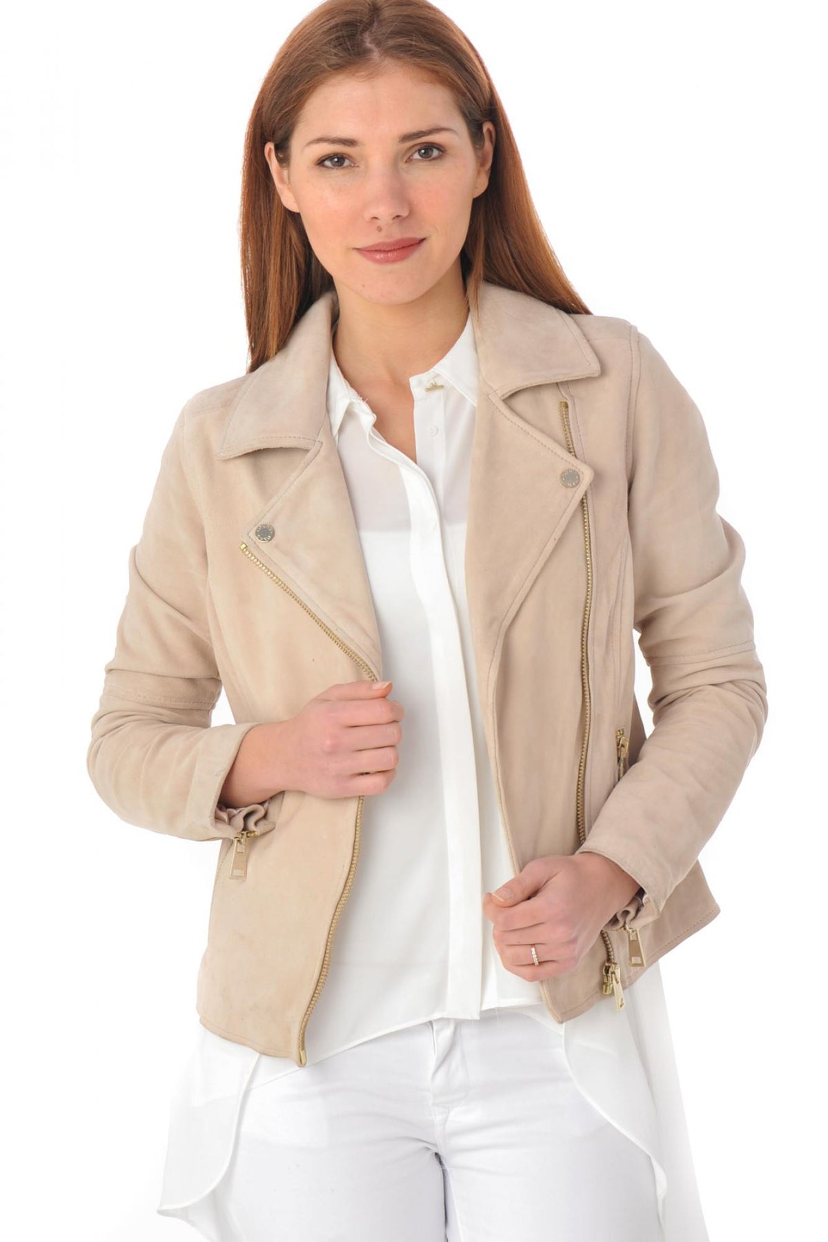 Light pink suede Biker Jacket - Image n°1