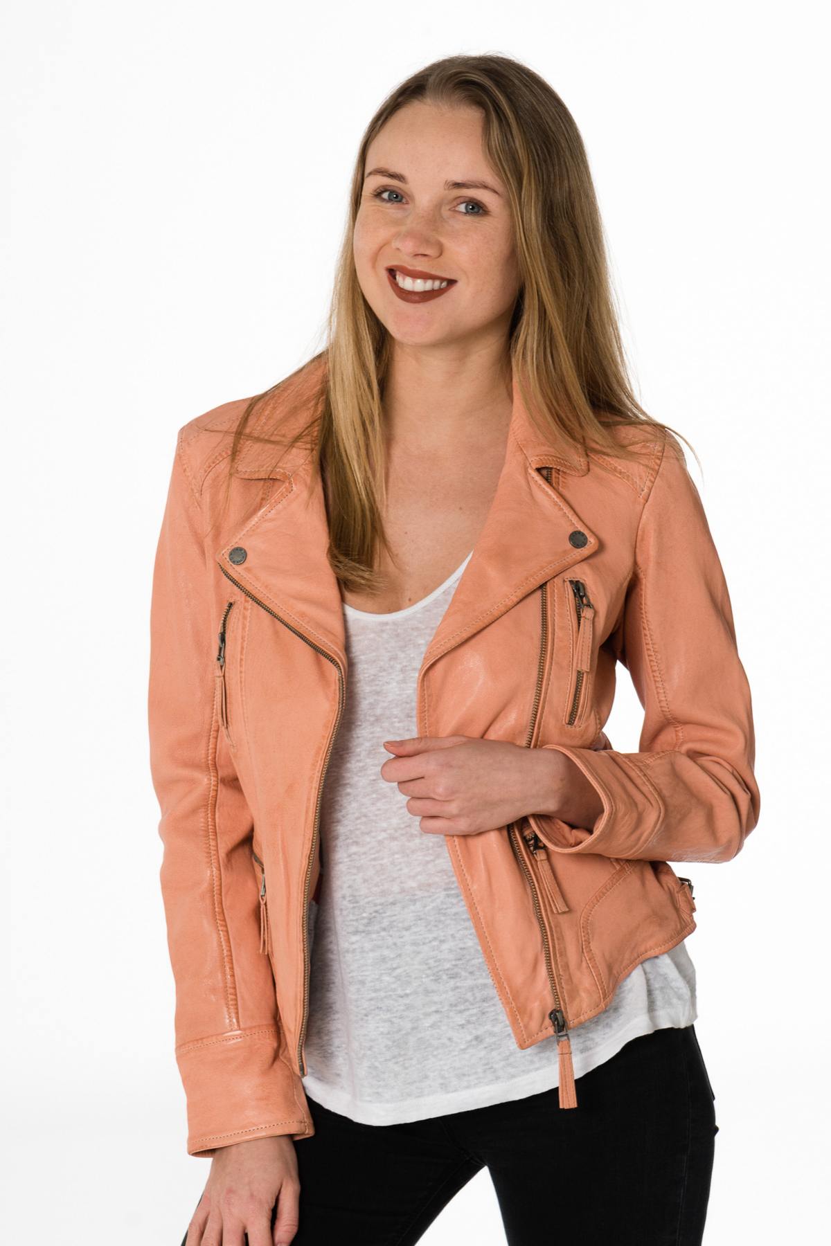  orange sheep leather Biker Jacket - Image n°1