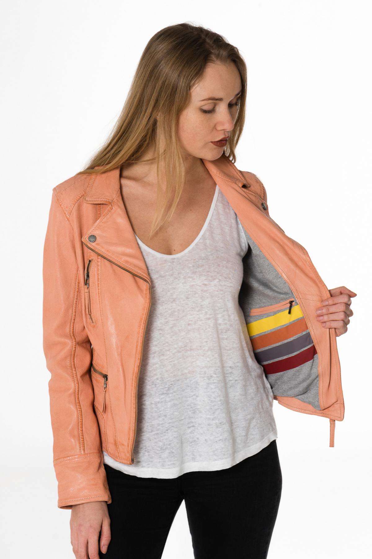  orange sheep leather Biker Jacket - Image n°4