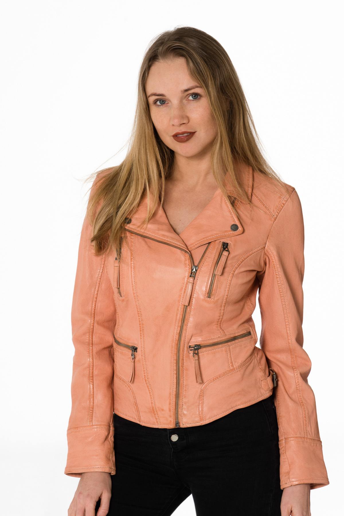  orange sheep leather Biker Jacket - Image n°3