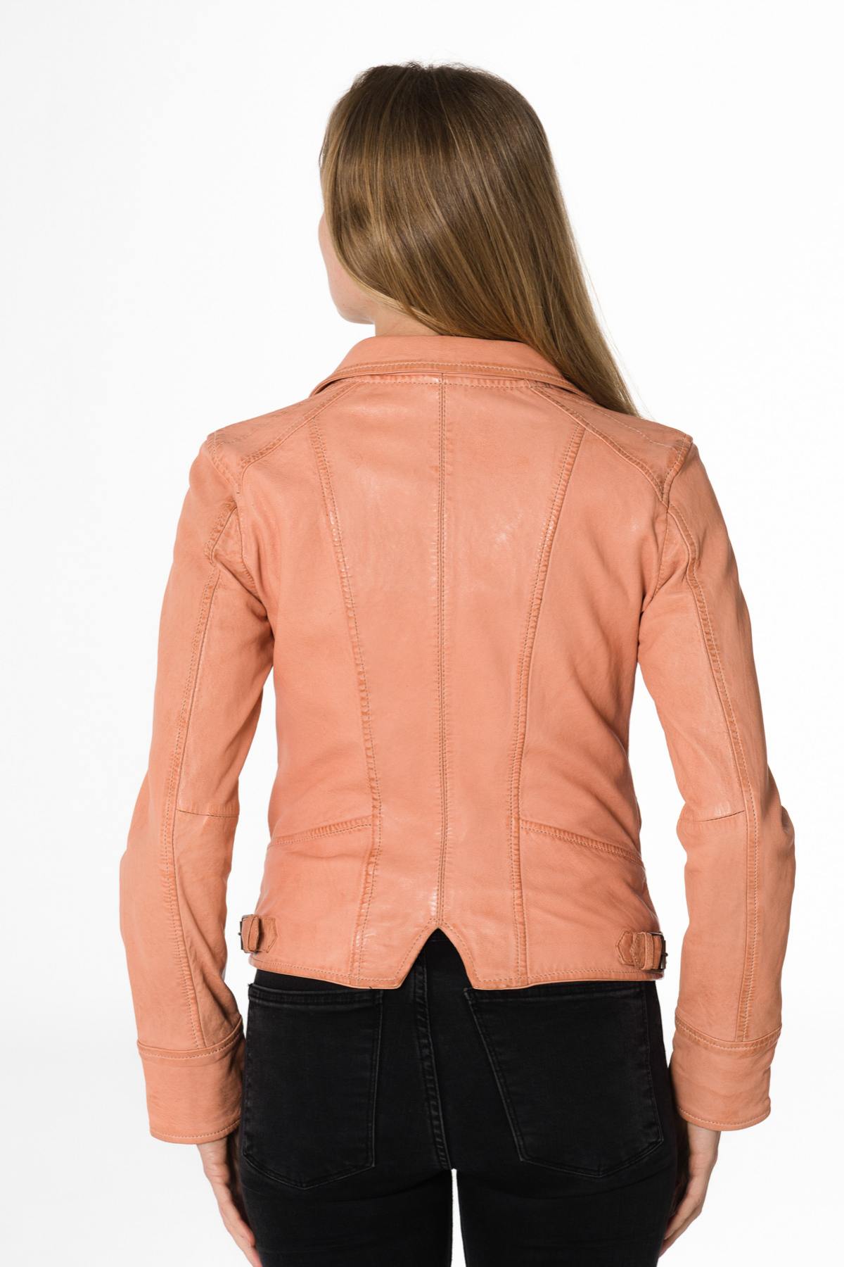  orange sheep leather Biker Jacket - Image n°5