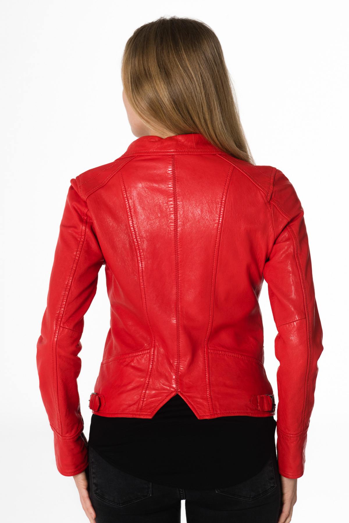 Dark red sheepskin leather Biker Jacket - Image n°3