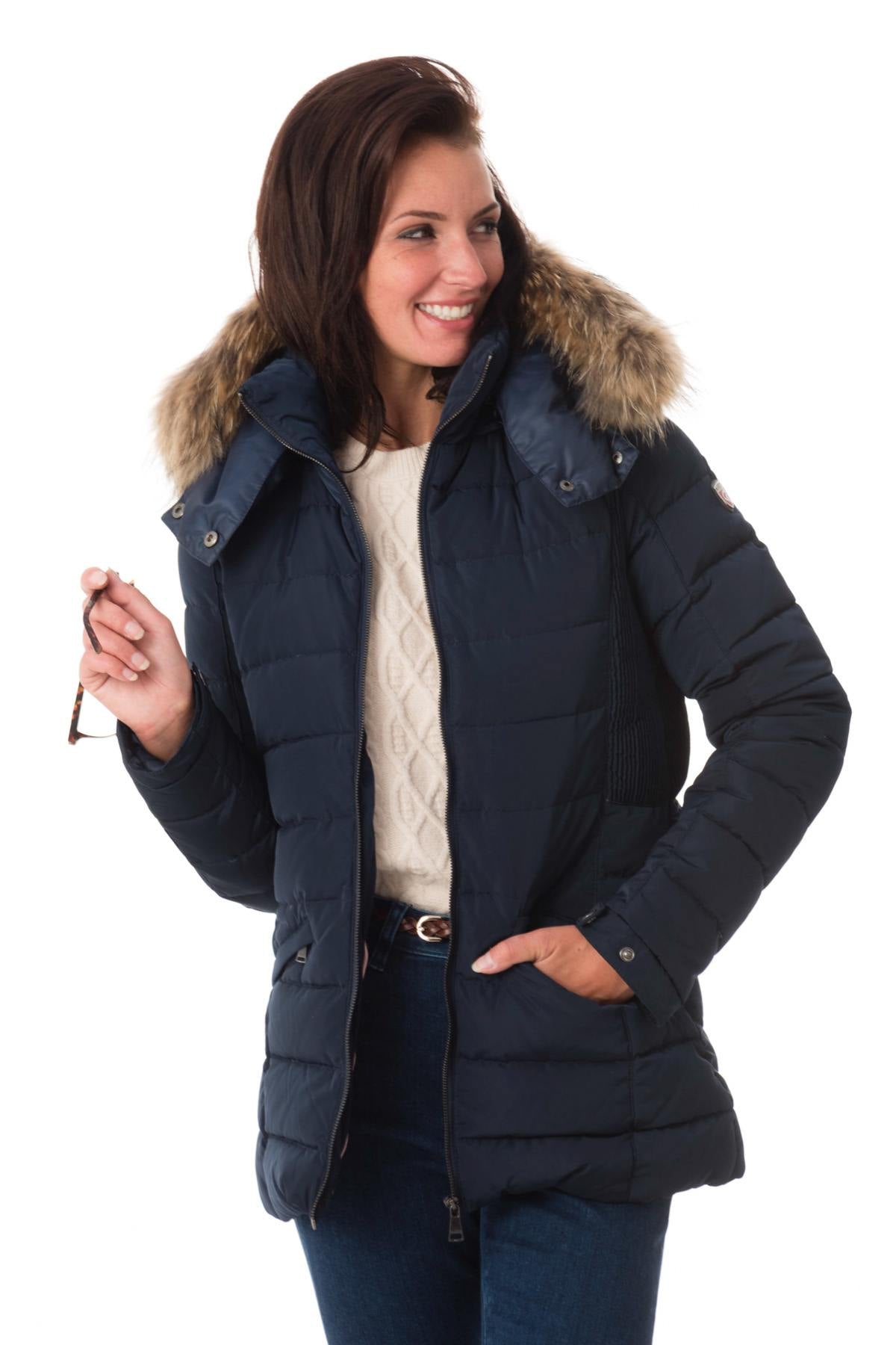 Navy blue polyester down jacket - Image n°1