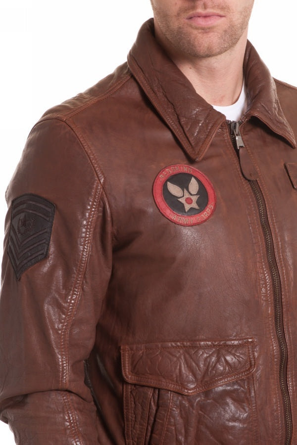 Men's aviator style jacket in cowhide leather for Men Cognac - Image n°2