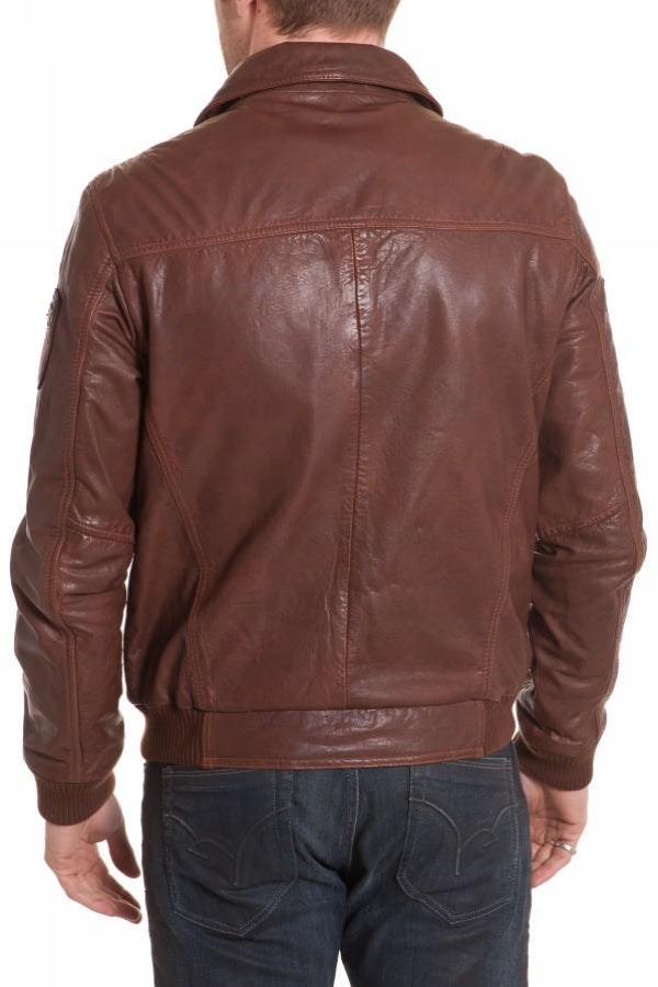 Men's aviator style jacket in cowhide leather for Men Cognac - Image n°3