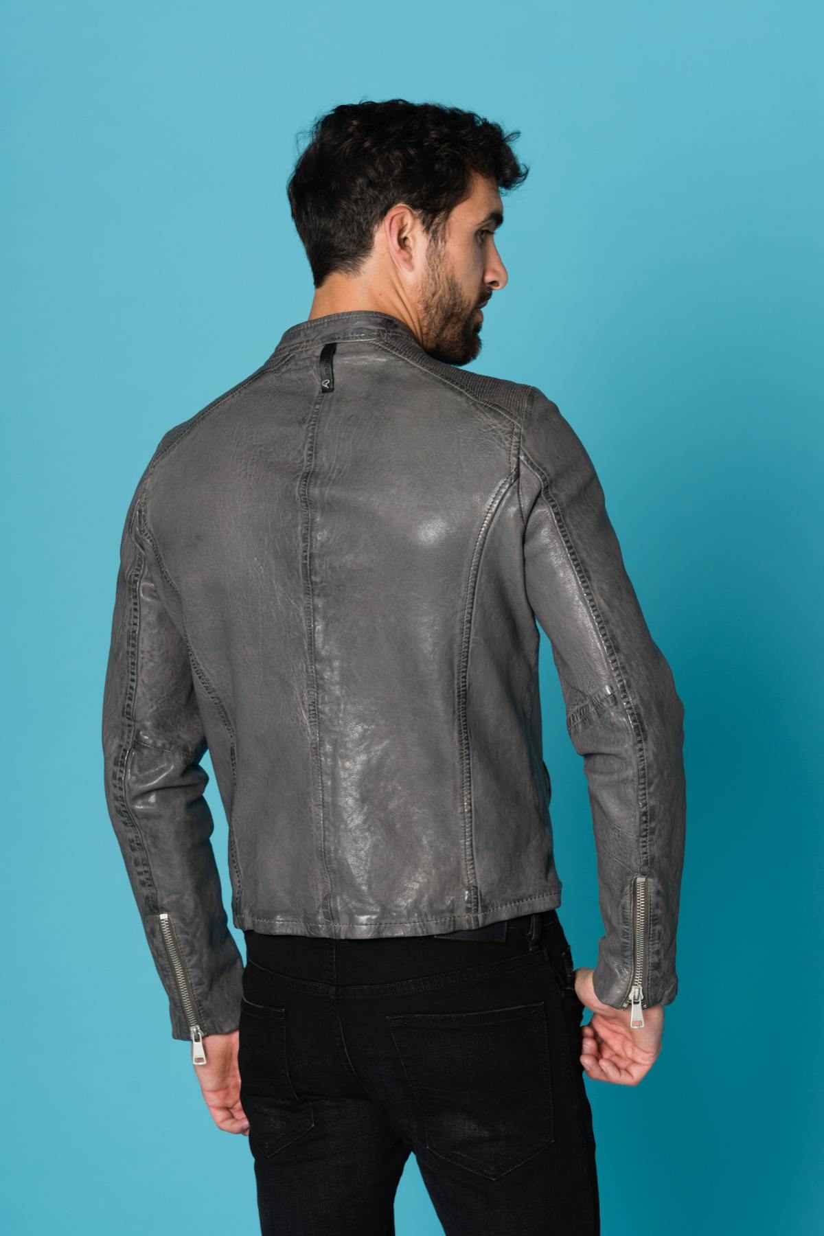 Men's gray sheepskin leather jacket Redskins - Image n°4