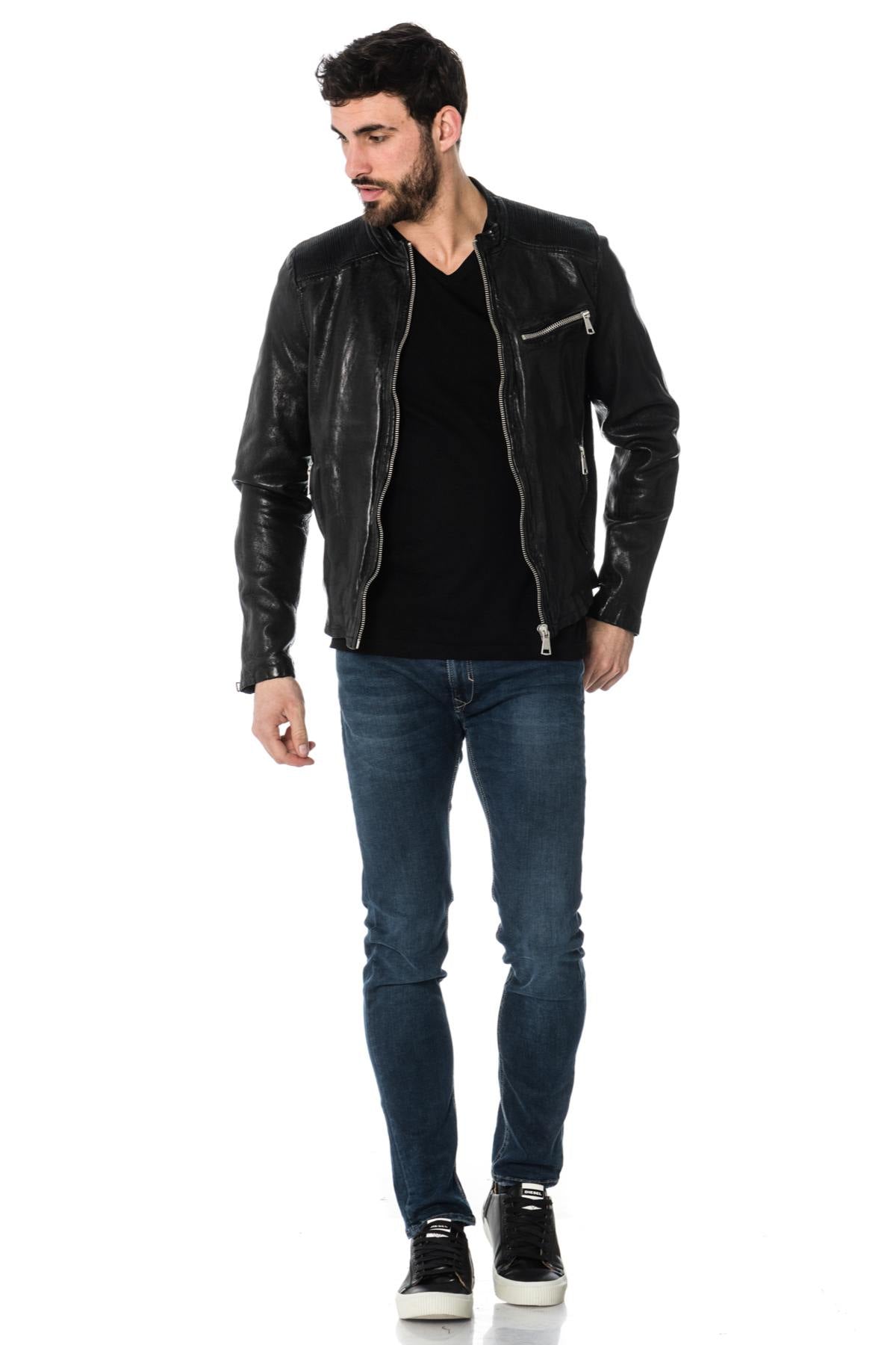  Black sheepskin leather jacket - Image n°2