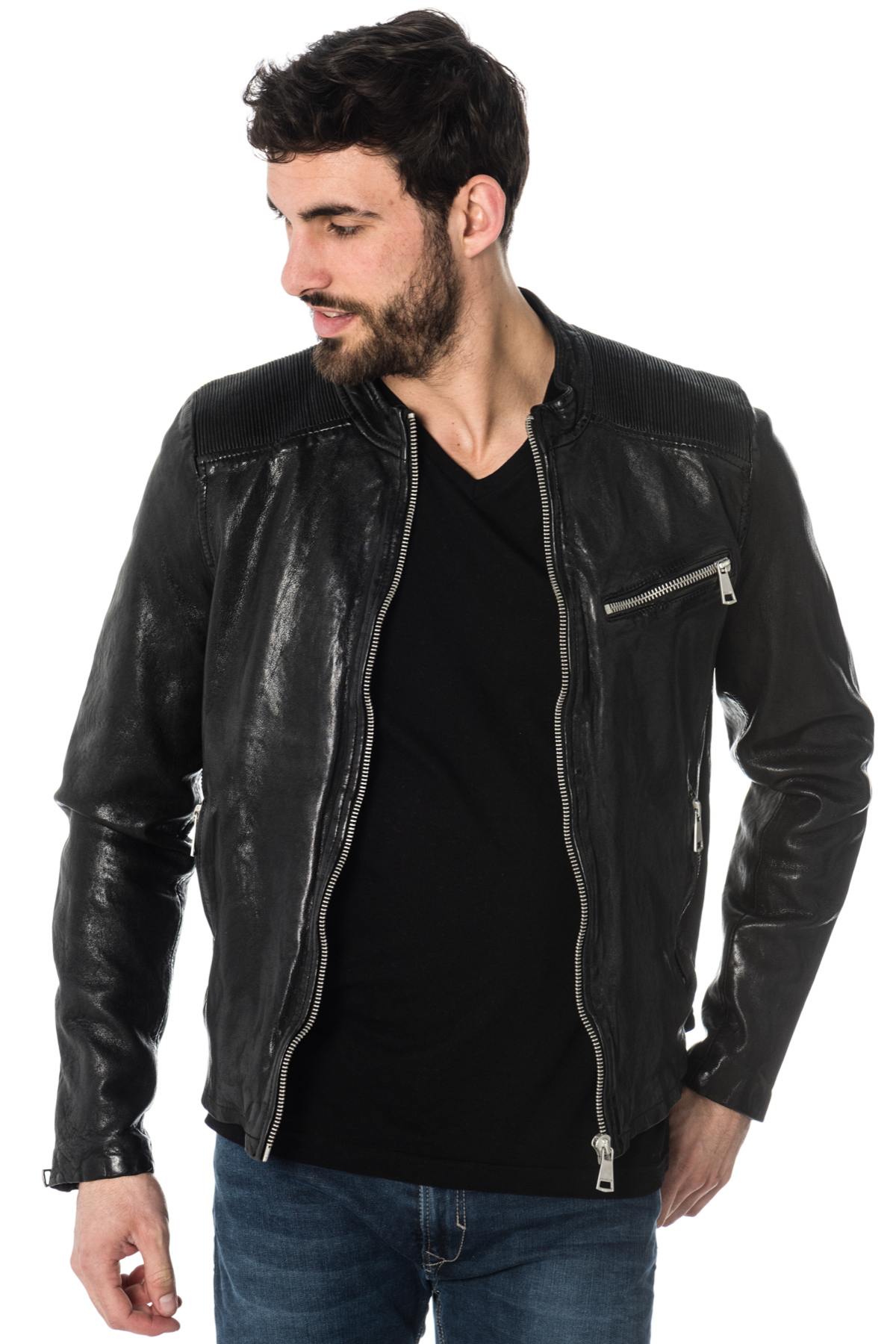  Black sheepskin leather jacket - Image n°1