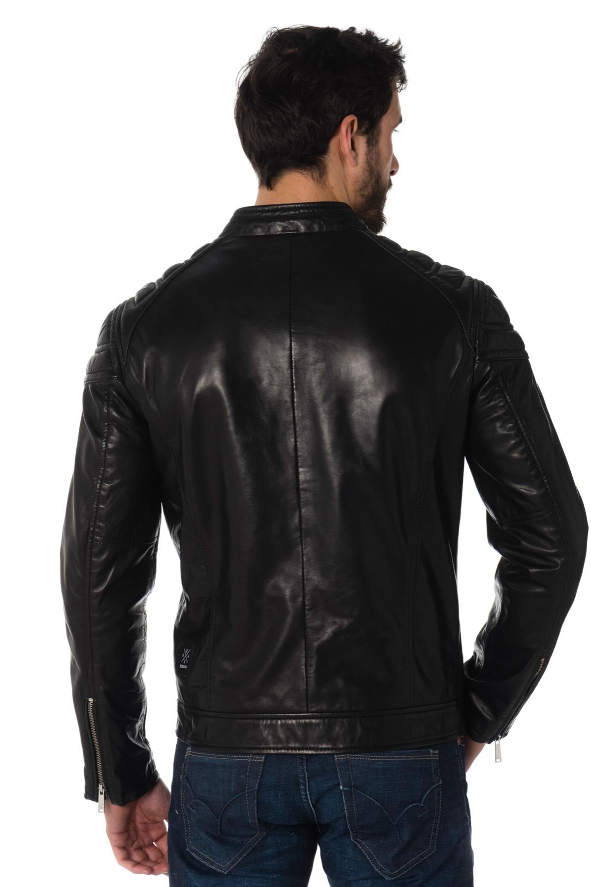 Biker-style jacket in black sheepskin - Image n°5