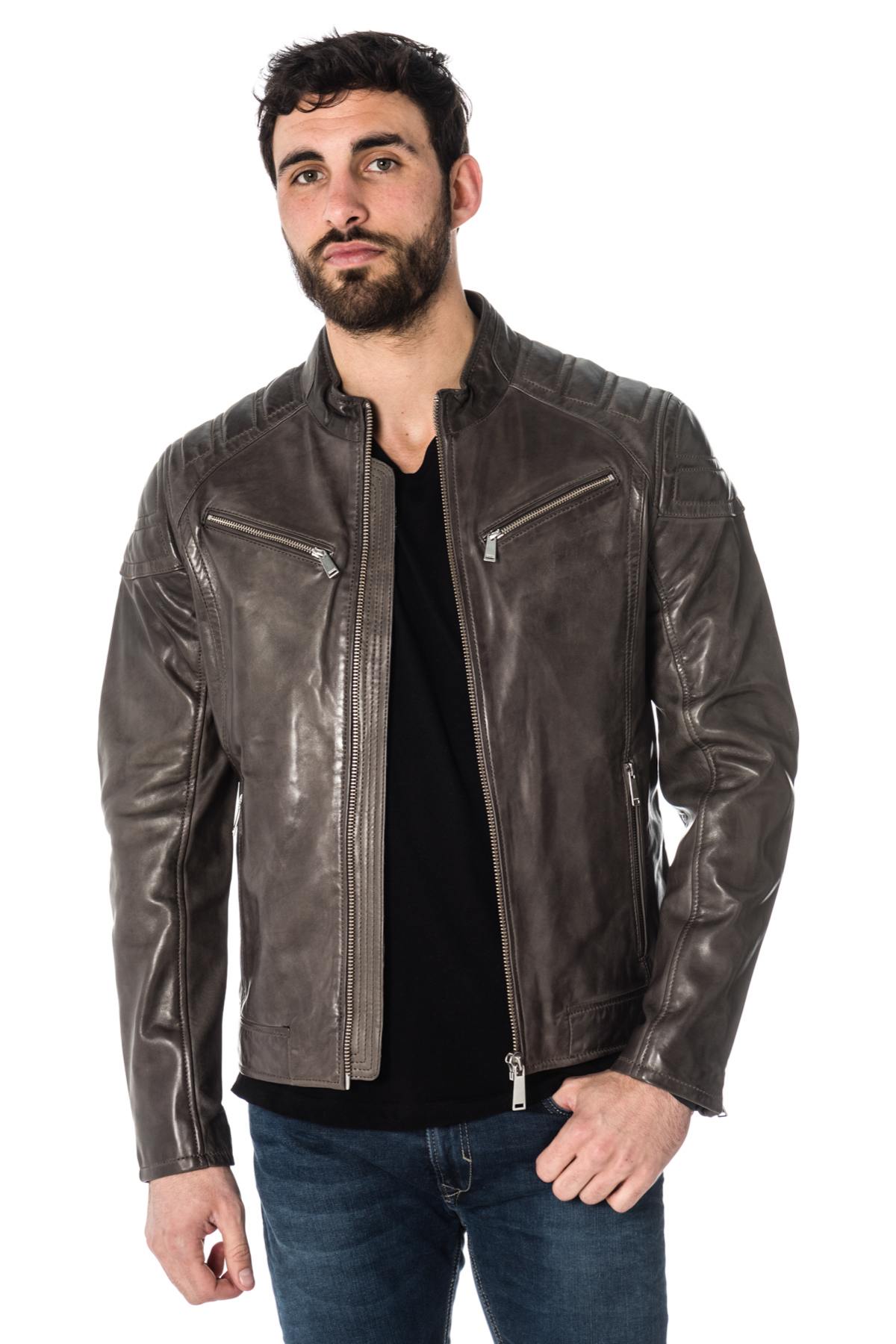 Redskins men's biker jacket in sheepskin leather - Image n°1