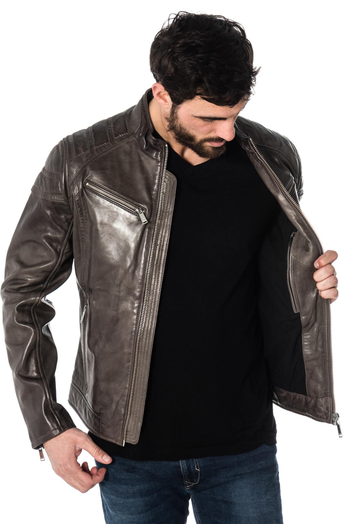 Redskins men's biker jacket in sheepskin leather - Image n°3