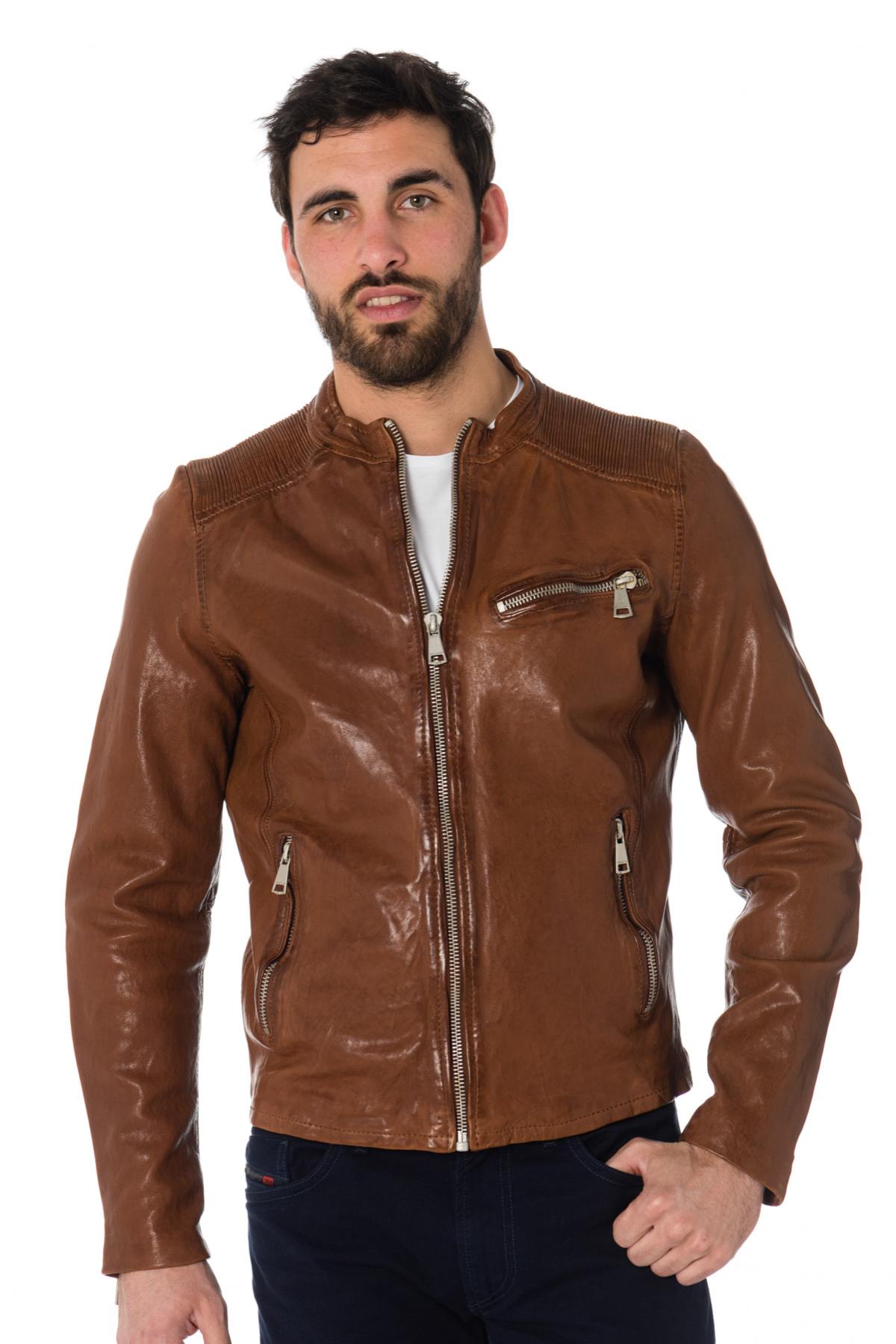 Cognac sheepskin leather jacket - Image n°1