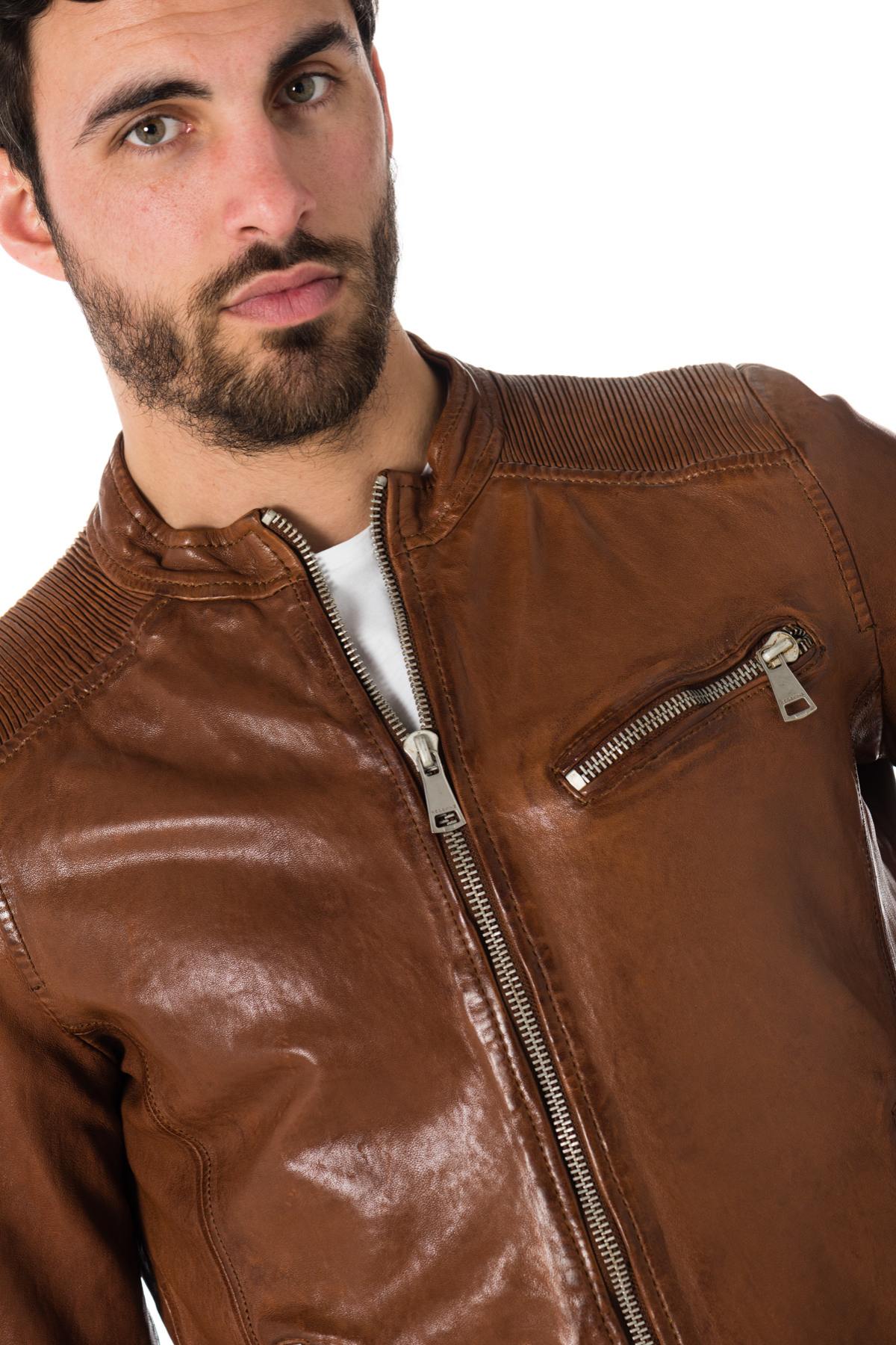 Cognac sheepskin leather jacket - Image n°6