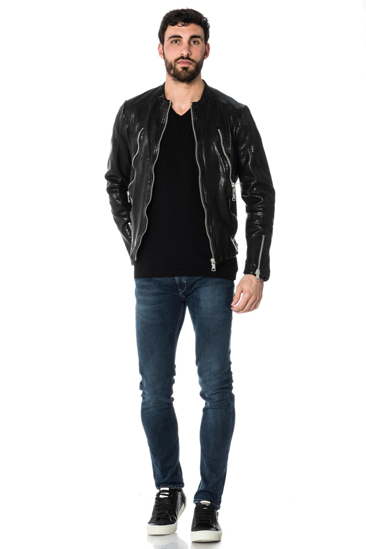 Redskins men's black sheepskin leather jacket - Image n°2