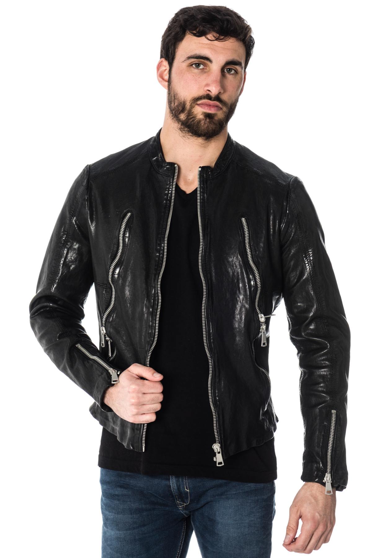 Redskins men's black sheepskin leather jacket - Image n°1