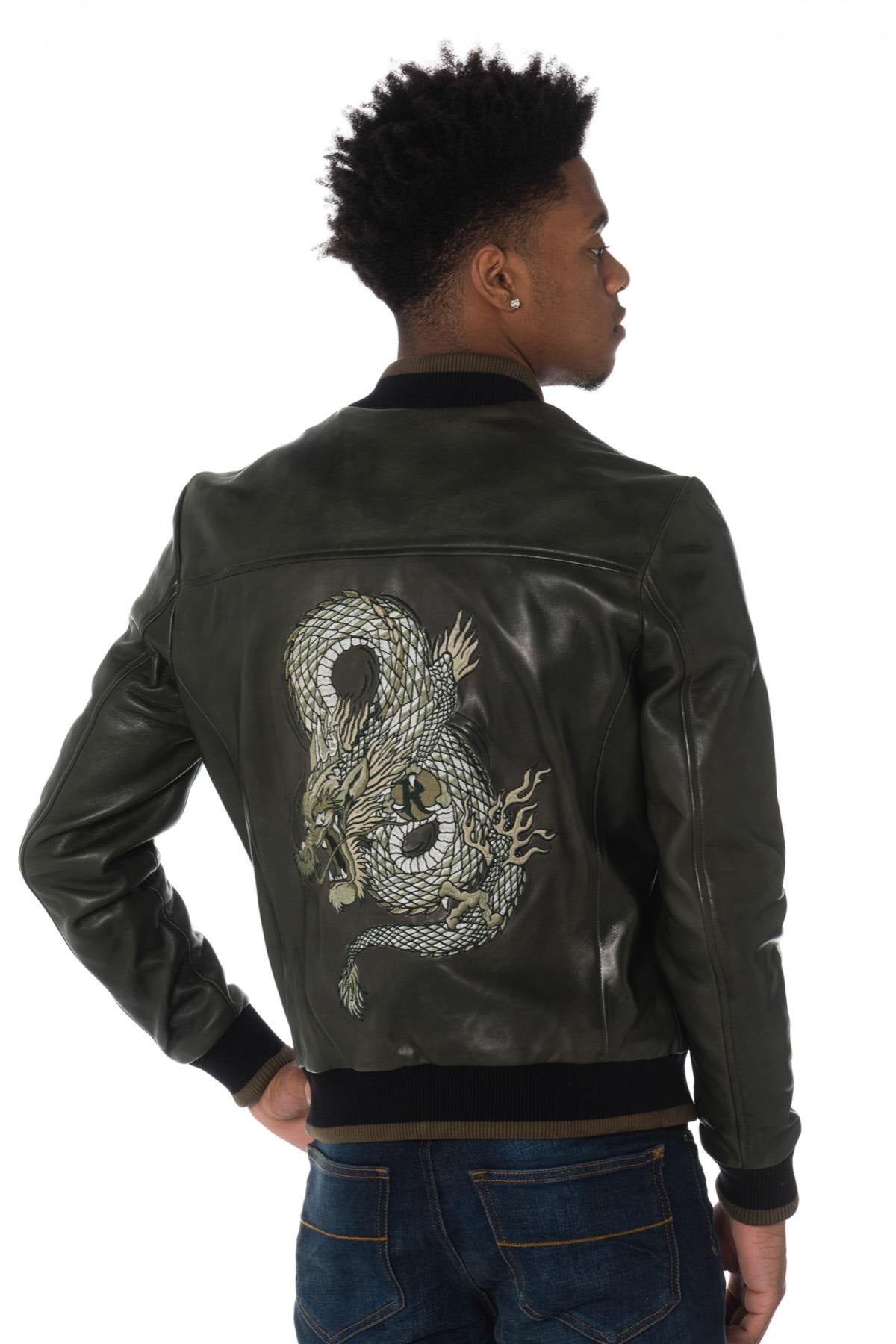 Khaki bomber with embroidered dragon on the back - Image n°1