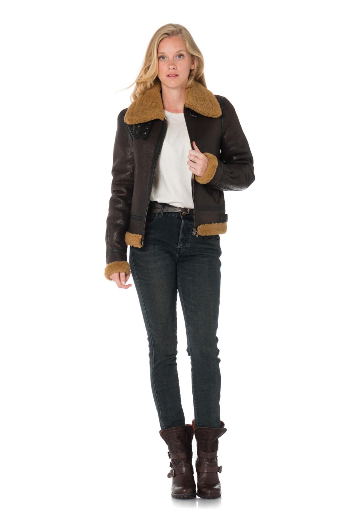 Women's bomber jacket in shearling - Image n°2